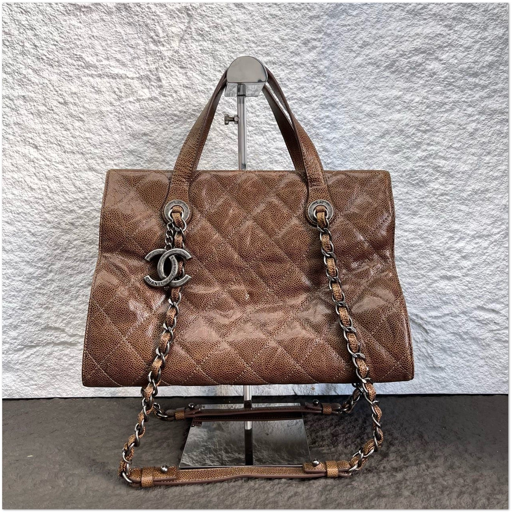 Chanel Brown Distressed Caviar Leather In the Business Tote C19494135698