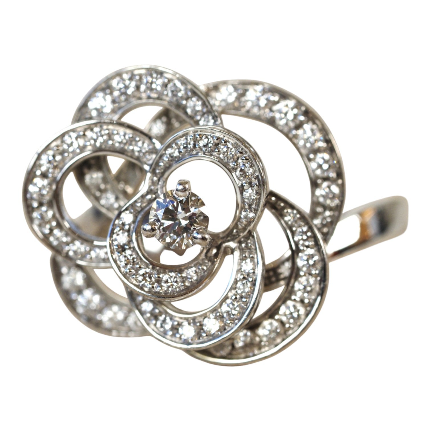 Chanel White Gold Camelia Ring #56