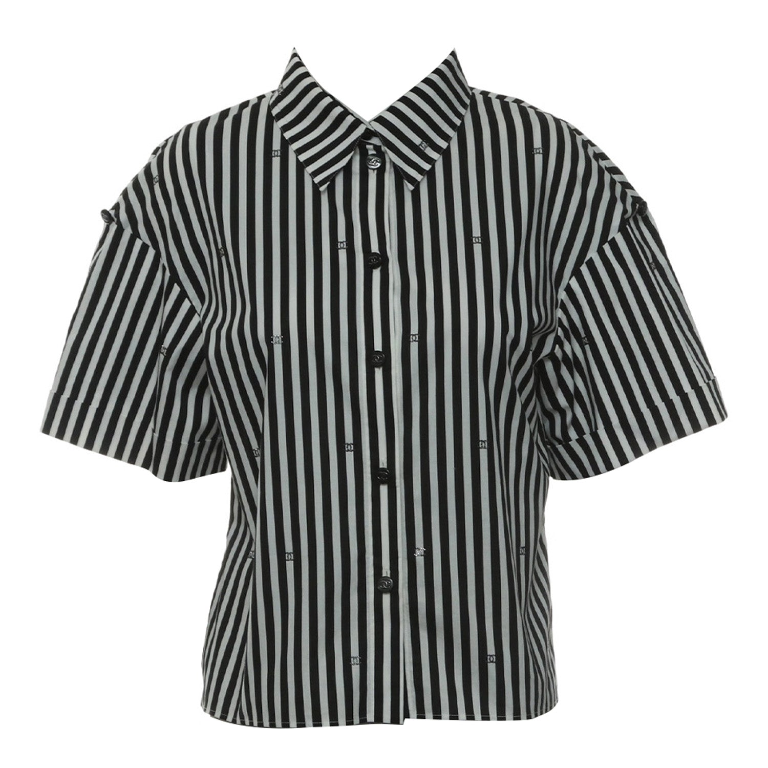 Chanel CC Crystal Embellished Stripes Stretch Poplin Blouse CHA02985C