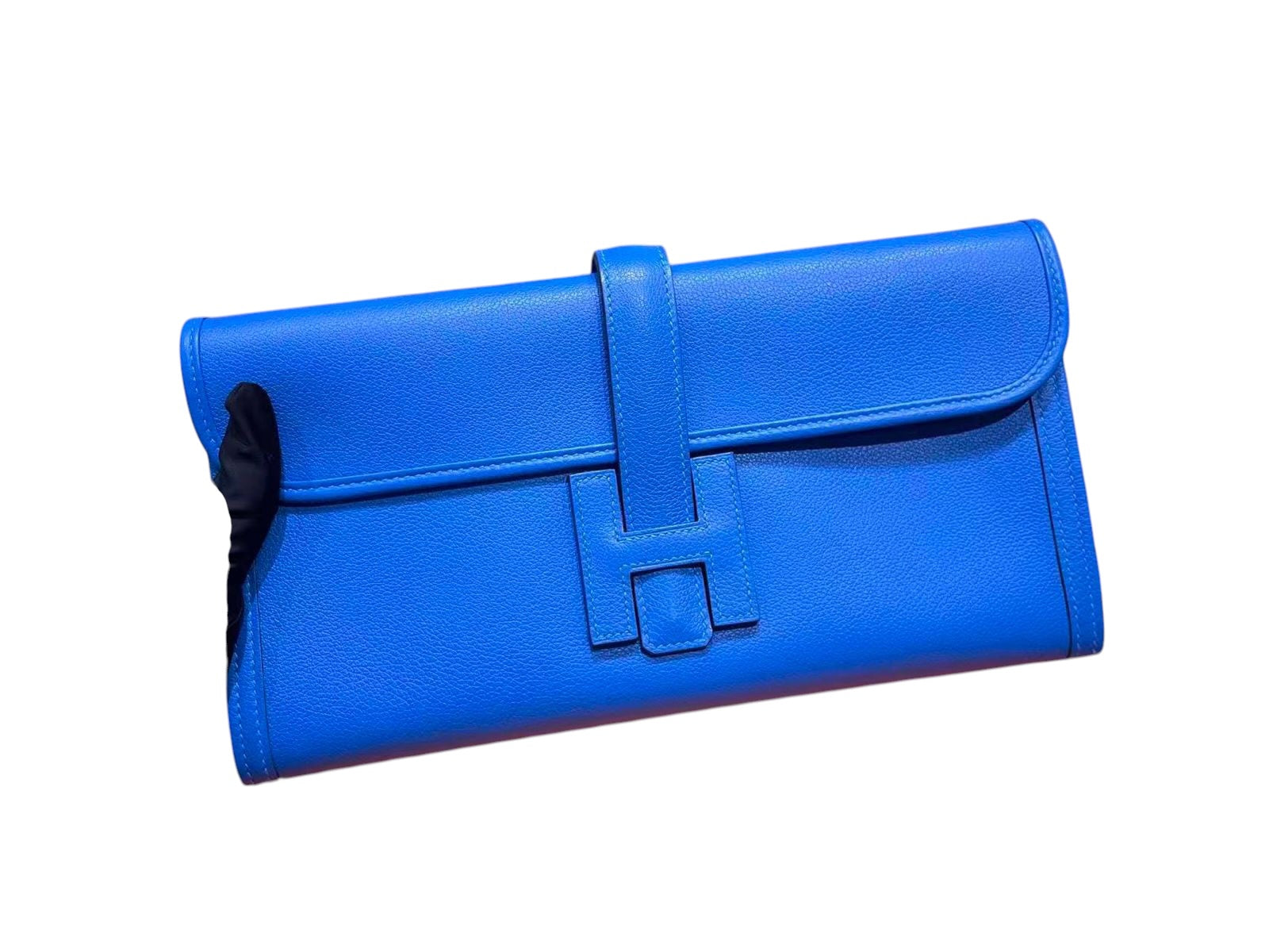 Hermes Blue Jige Elan Clutch Evercolor - New in Box