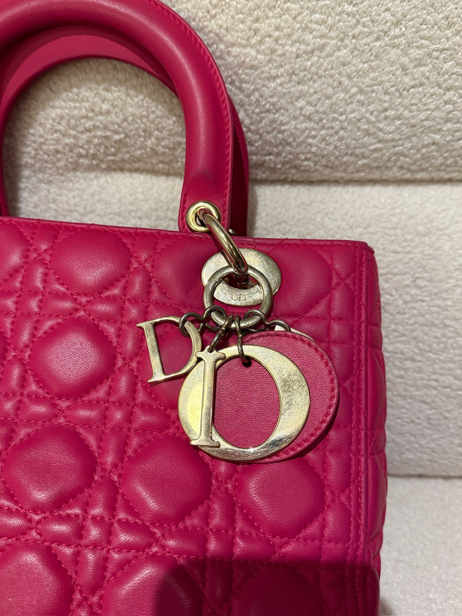 Dior Lady Dior Fuchsia Medium Handbag with Detachable Strap