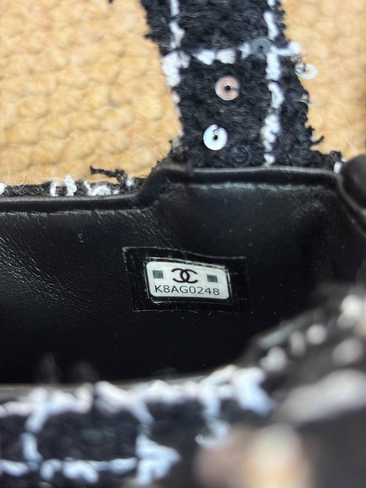 Chanel Tweed Quilted Nano Kelly Shopper Black White