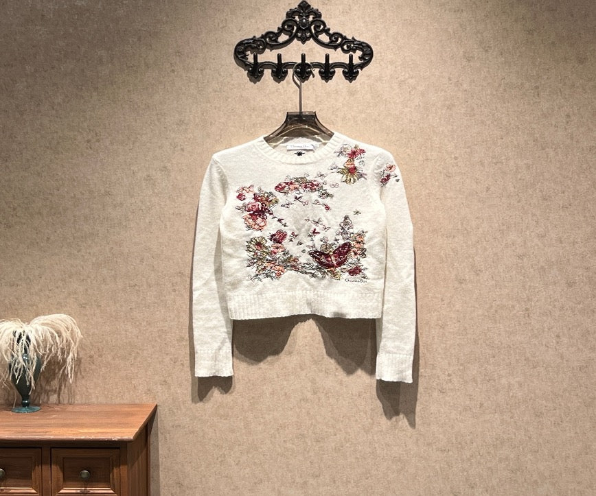 Dior floral and butterfly embroidered cashmere sweater / Size 36 / 99% new / 42941 SYCF42941