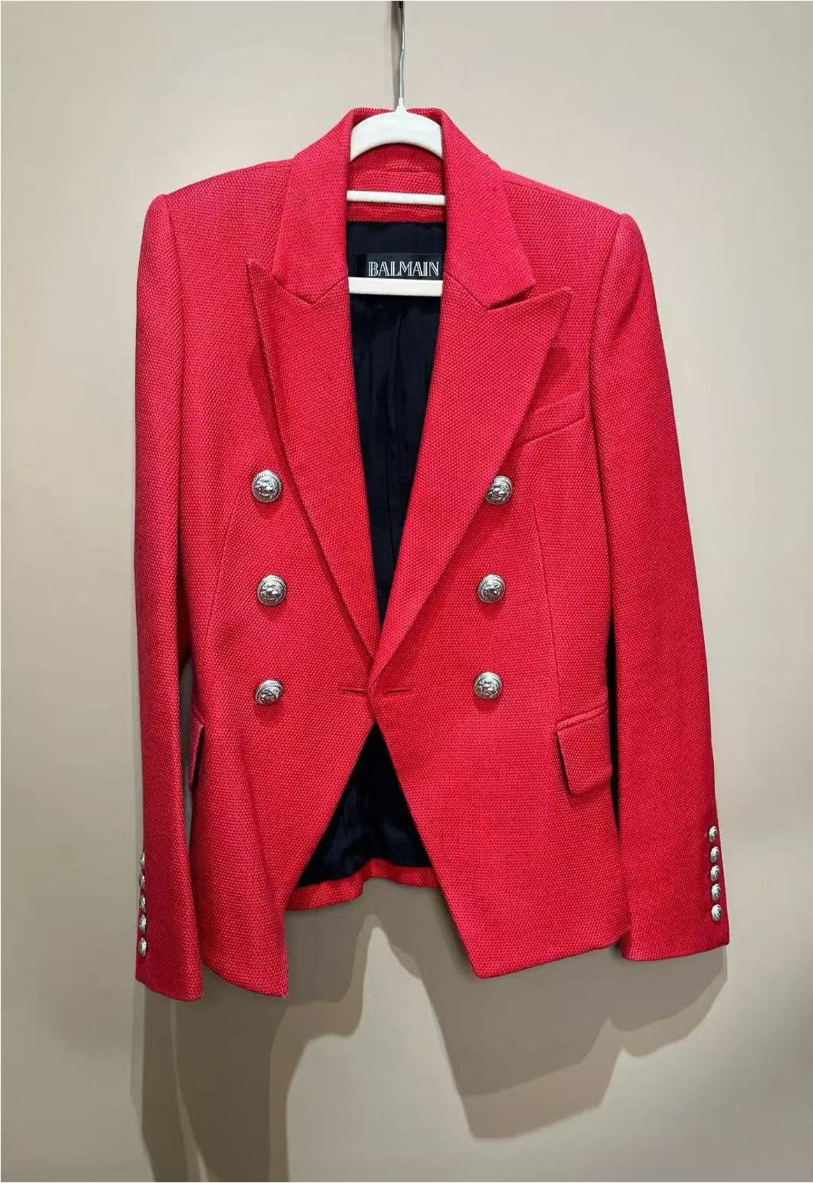 BALMAIN red double-breasted suit jacket, size 36 LZ1211F9961