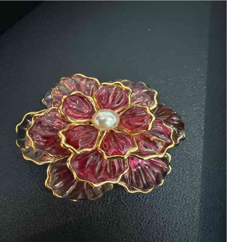 Gripoix Flower Pearl Brooch LZ410284