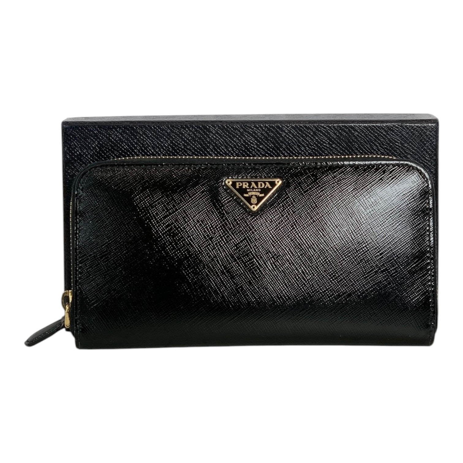 Prada Saffiano Black Long Zip Wallet