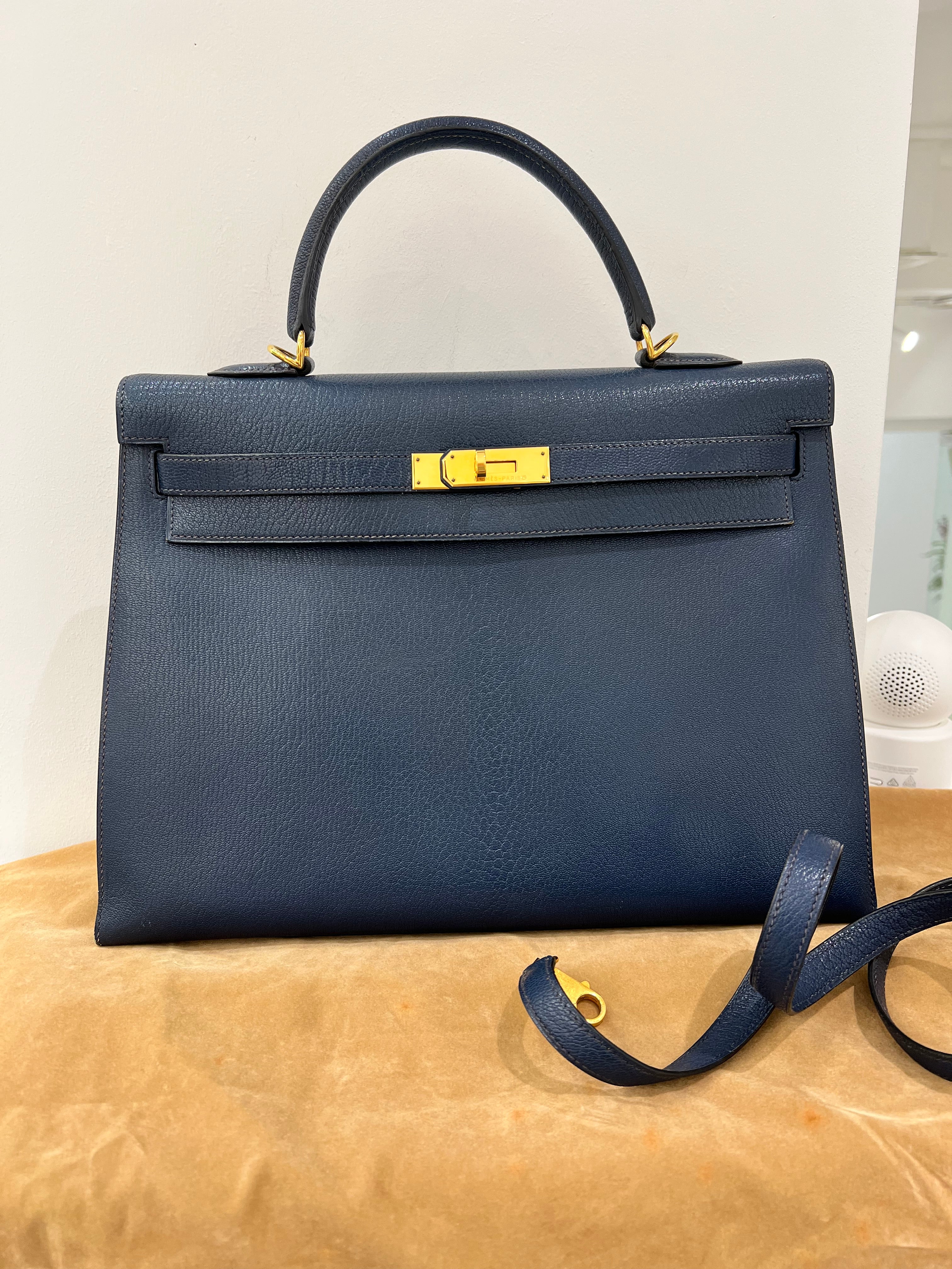 HERMES KELLY COROMANDEL NAVY HANDBAG SIZE 35 2000000137162