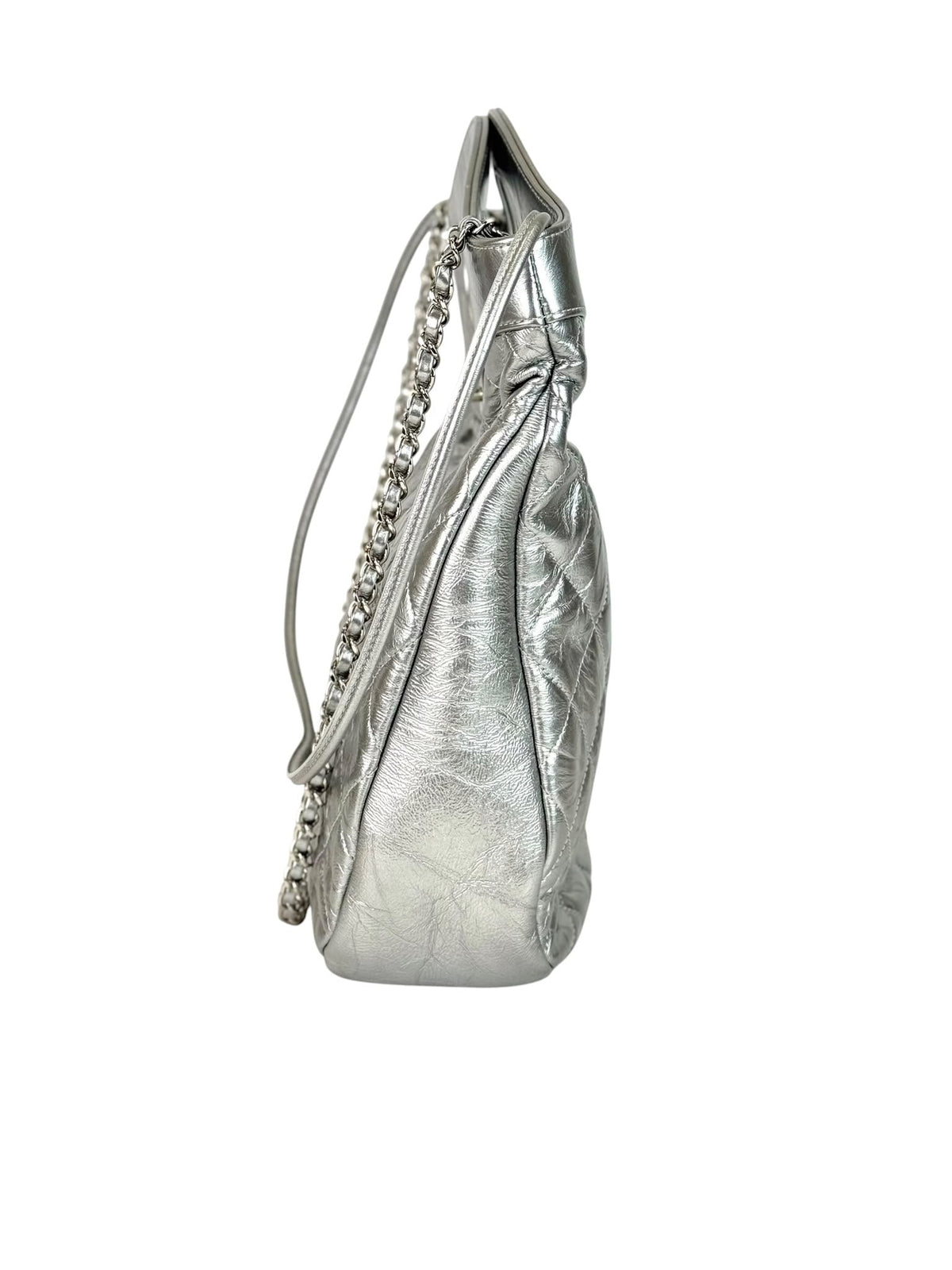 Chanel Silver Metallic Lambskin Bag with Silver Chain