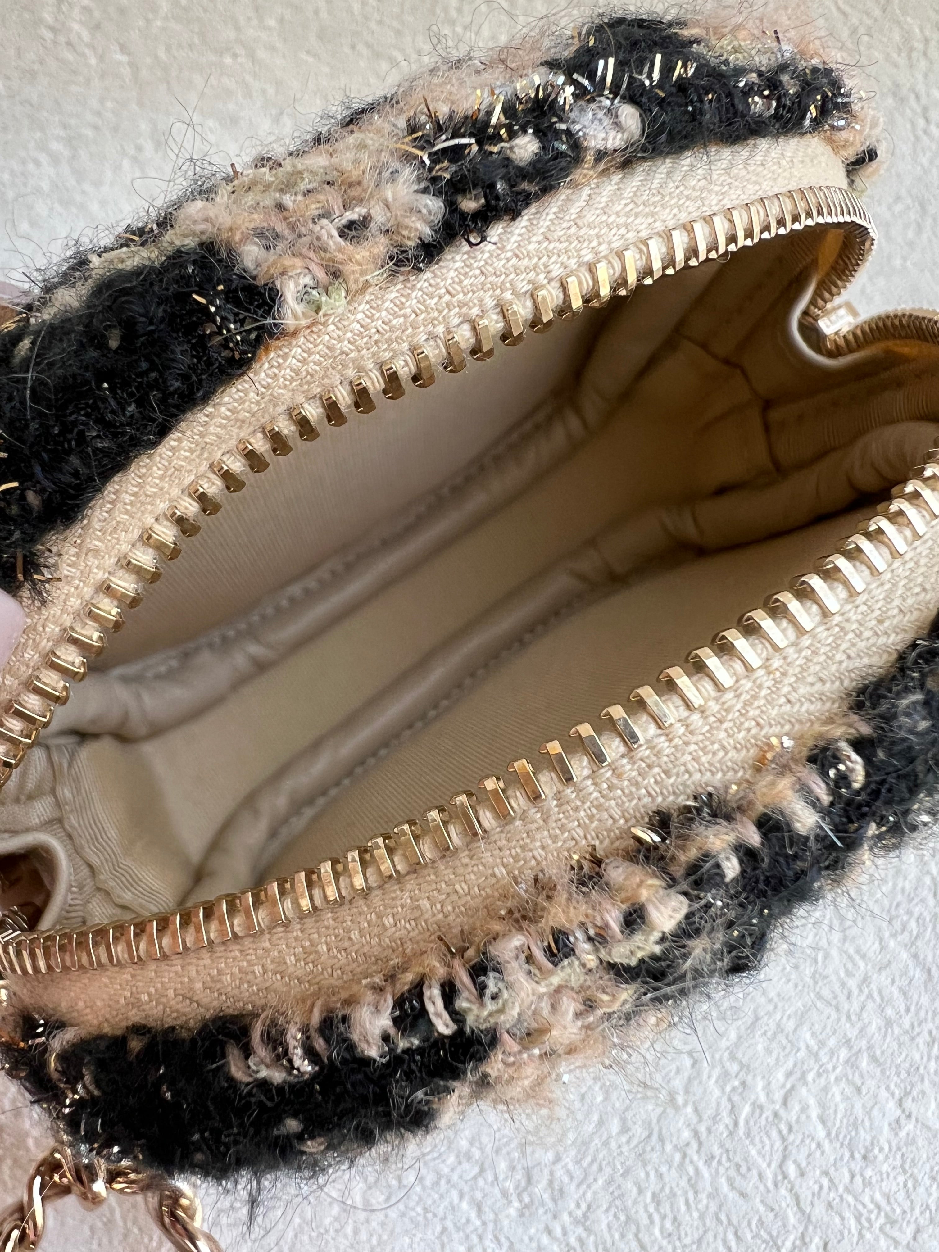 Chanel Tweed/Shearling Beige/Black WOC with Pouch GHW SYCB1140