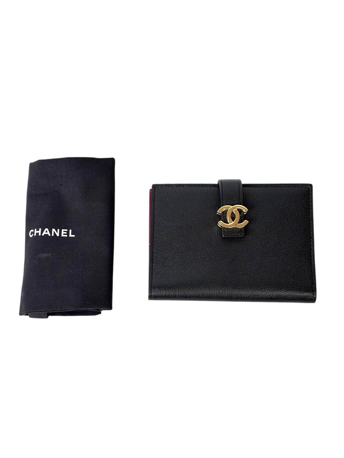 Chanel Black Calf Leather Passport Holder Wallet
