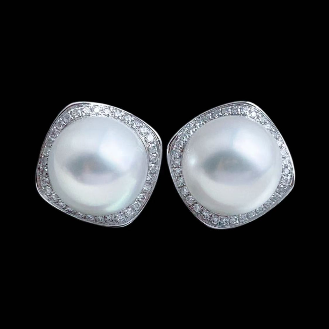 South Sea White Pearl 11.2mm & 0.35ct Diamond Earrings set in 18K White Gold