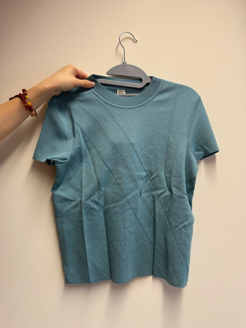 FR36 - Hermès Perforated Knit Top - Teal Blue