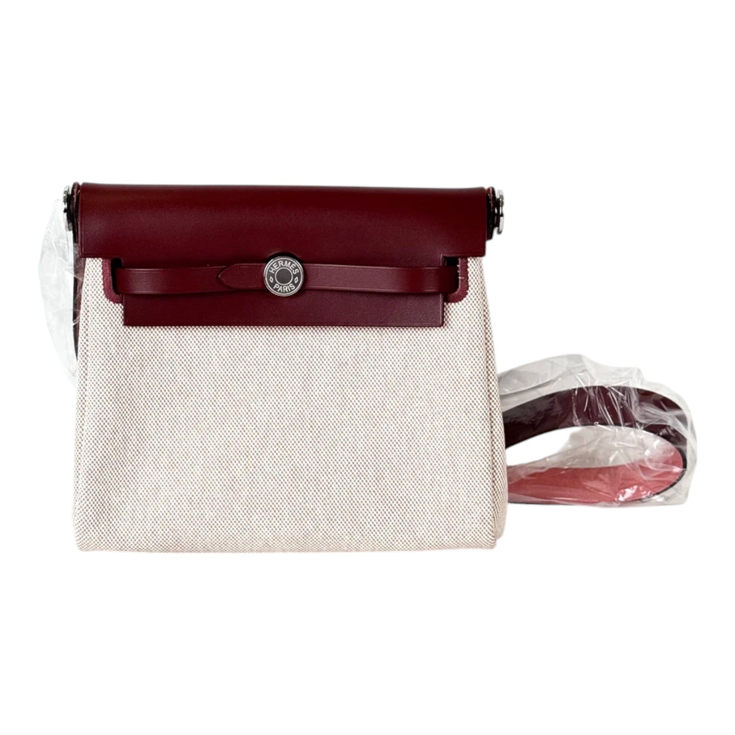 Hermes Herbag Mini Rouge & Beige Toile - Full Set - G Stamp