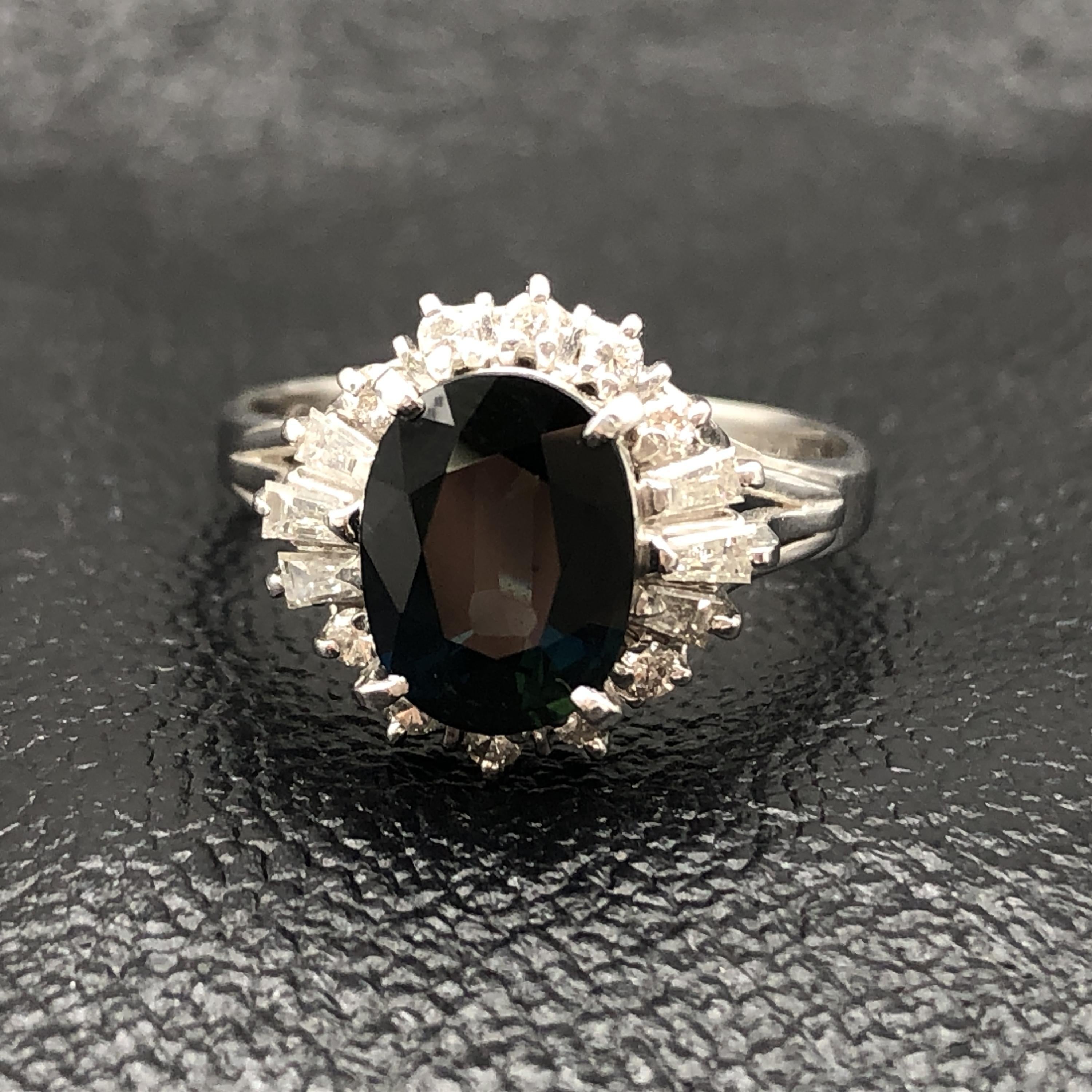 Custom Jewelry 1P Sapphire & Diamond Ring, S(2.13ct), D(0.34ct), PT900, 6.1g, US Size 6.5 C395102