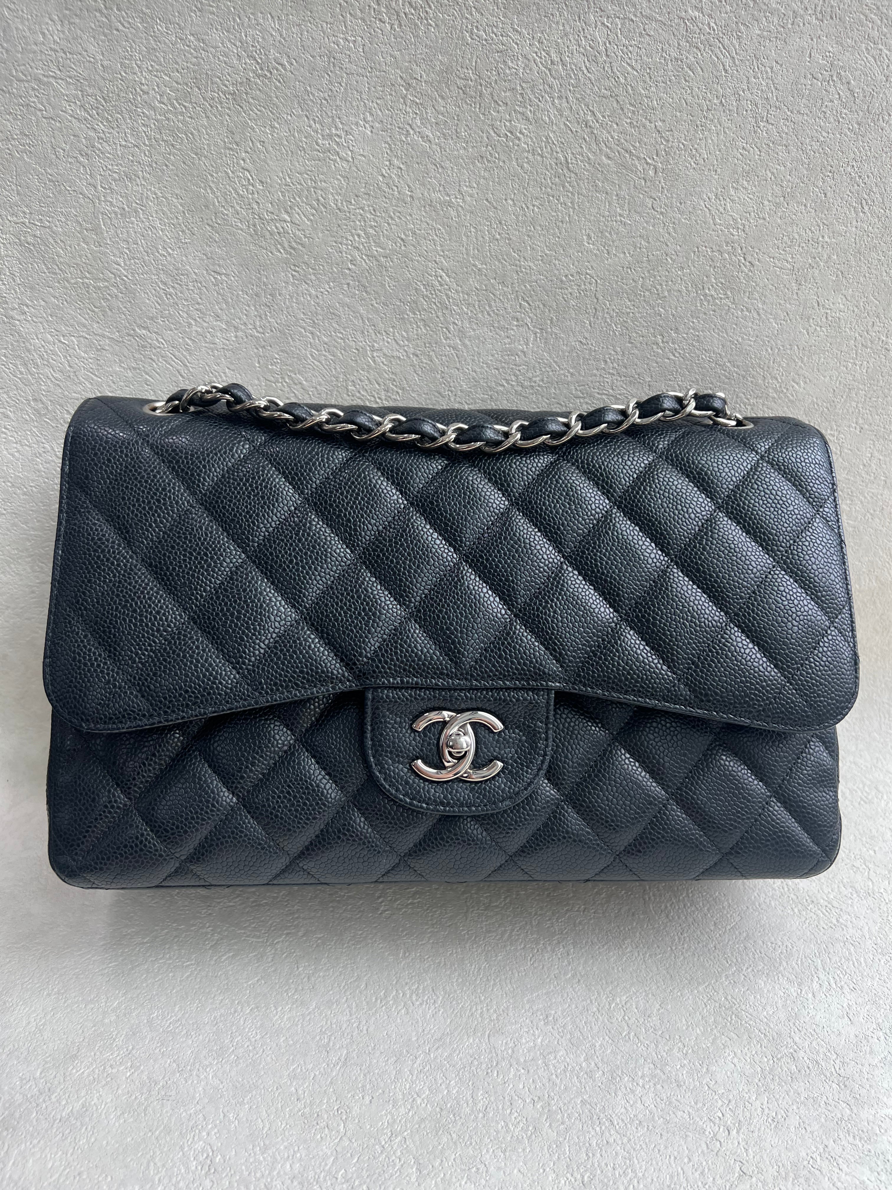 Chanel Classic Jumbo Caviar Black Silver