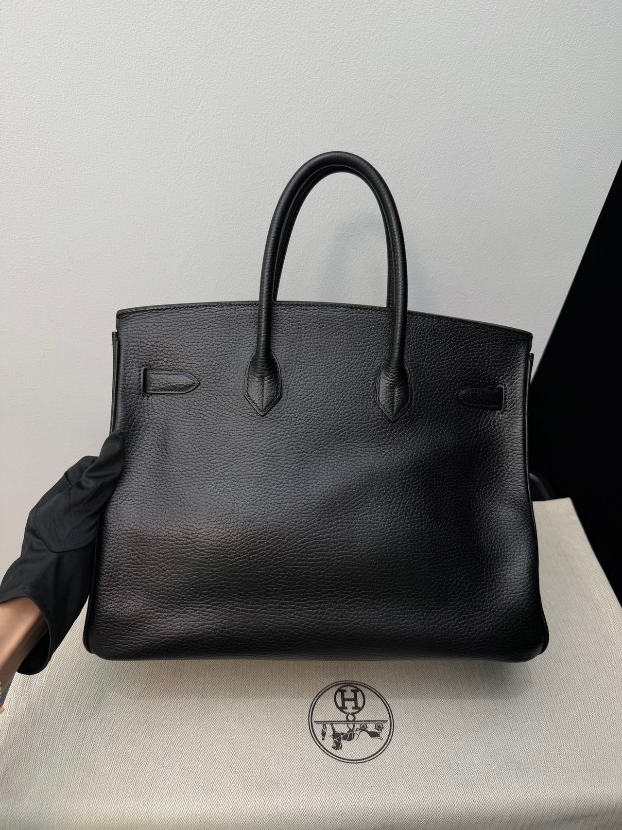 Hermes Birkin 35 Black Ardennes GHW Square F Stamp