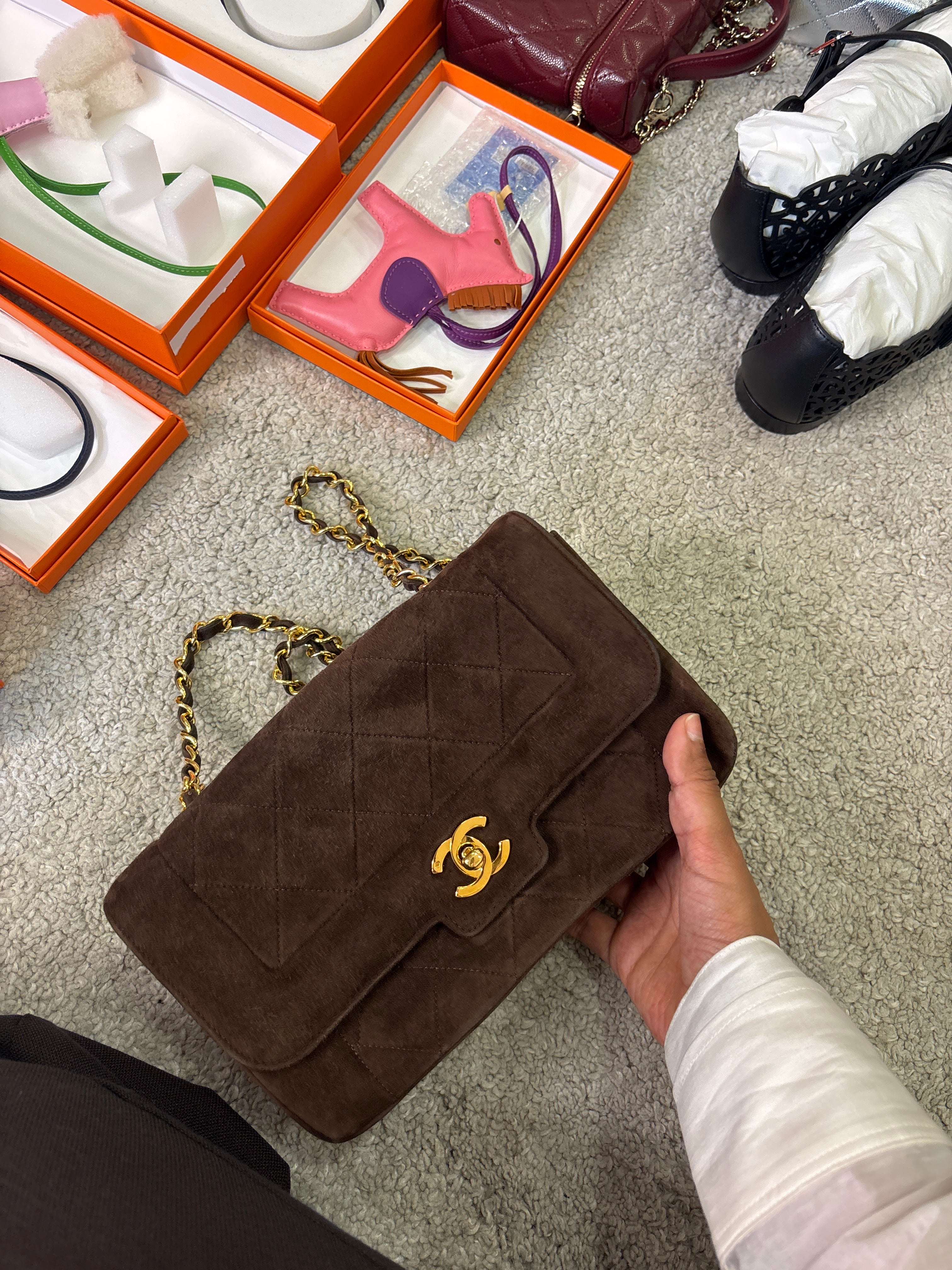 Chanel Suede Brown Diana Small Crossbody ALL1175