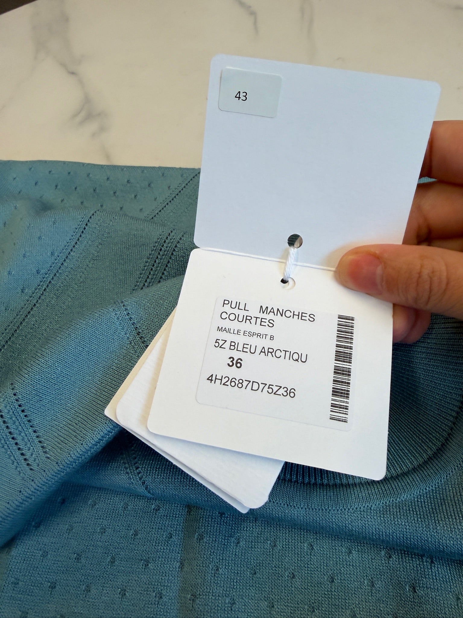 FR36 - Hermès Perforated Knit Top - Teal Blue