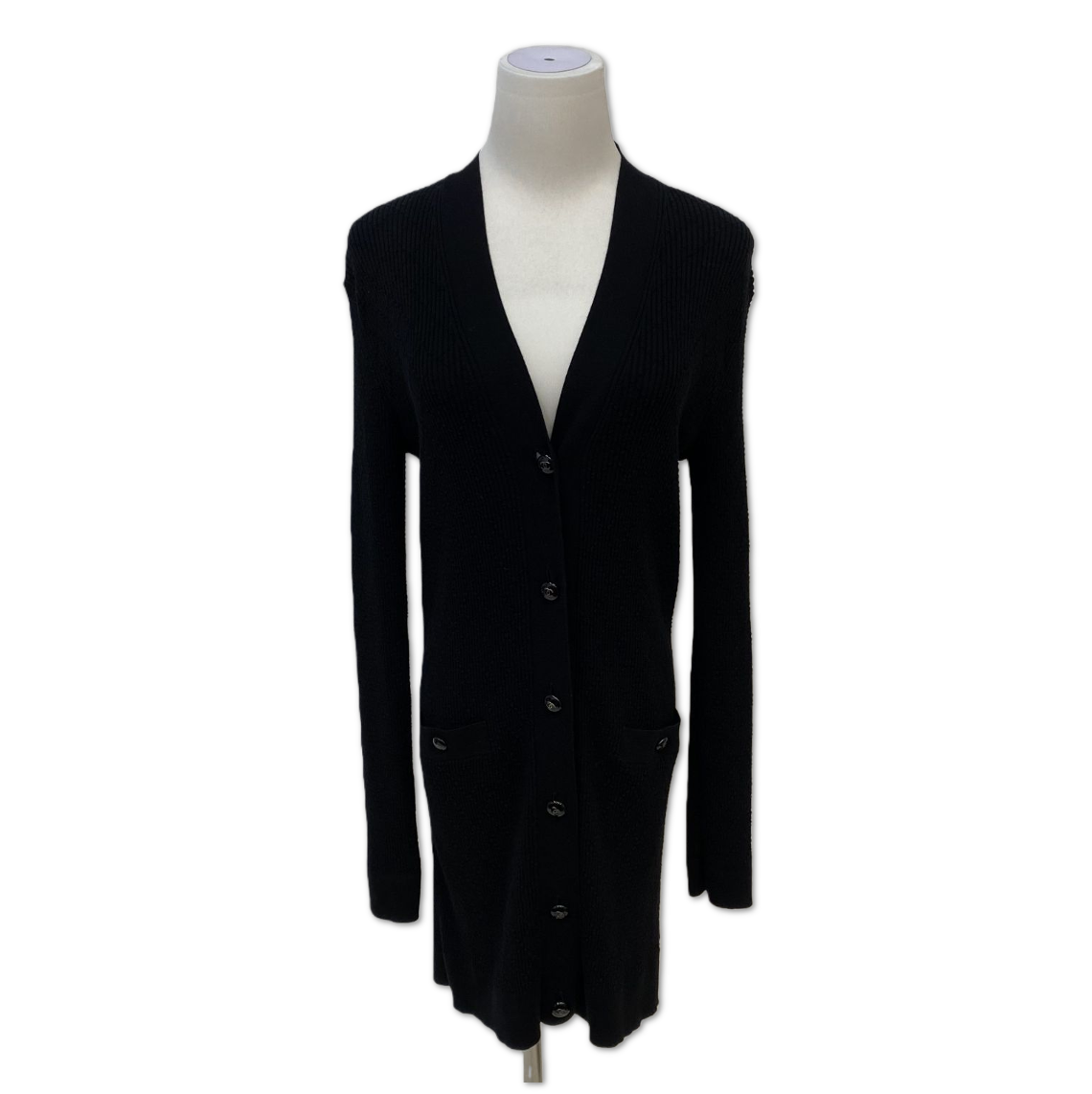 Chanel Black Ribbed Longline V-Neck Cardigan size 38 C18243591241