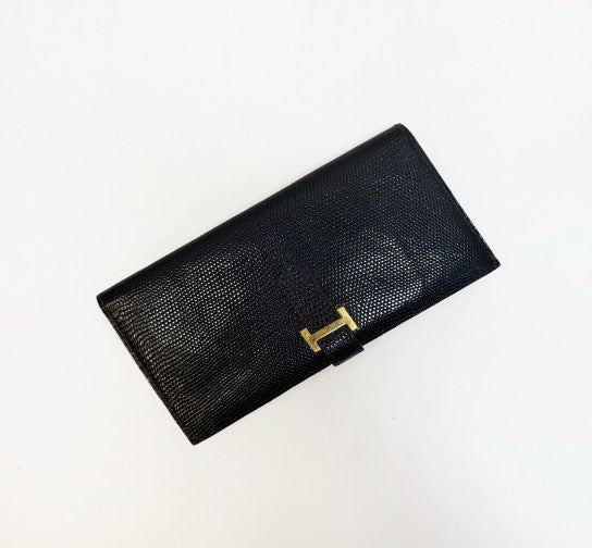 HERMES Black Bearn Long Wallet, 17.5cm (Frame A Engraving) 22903929