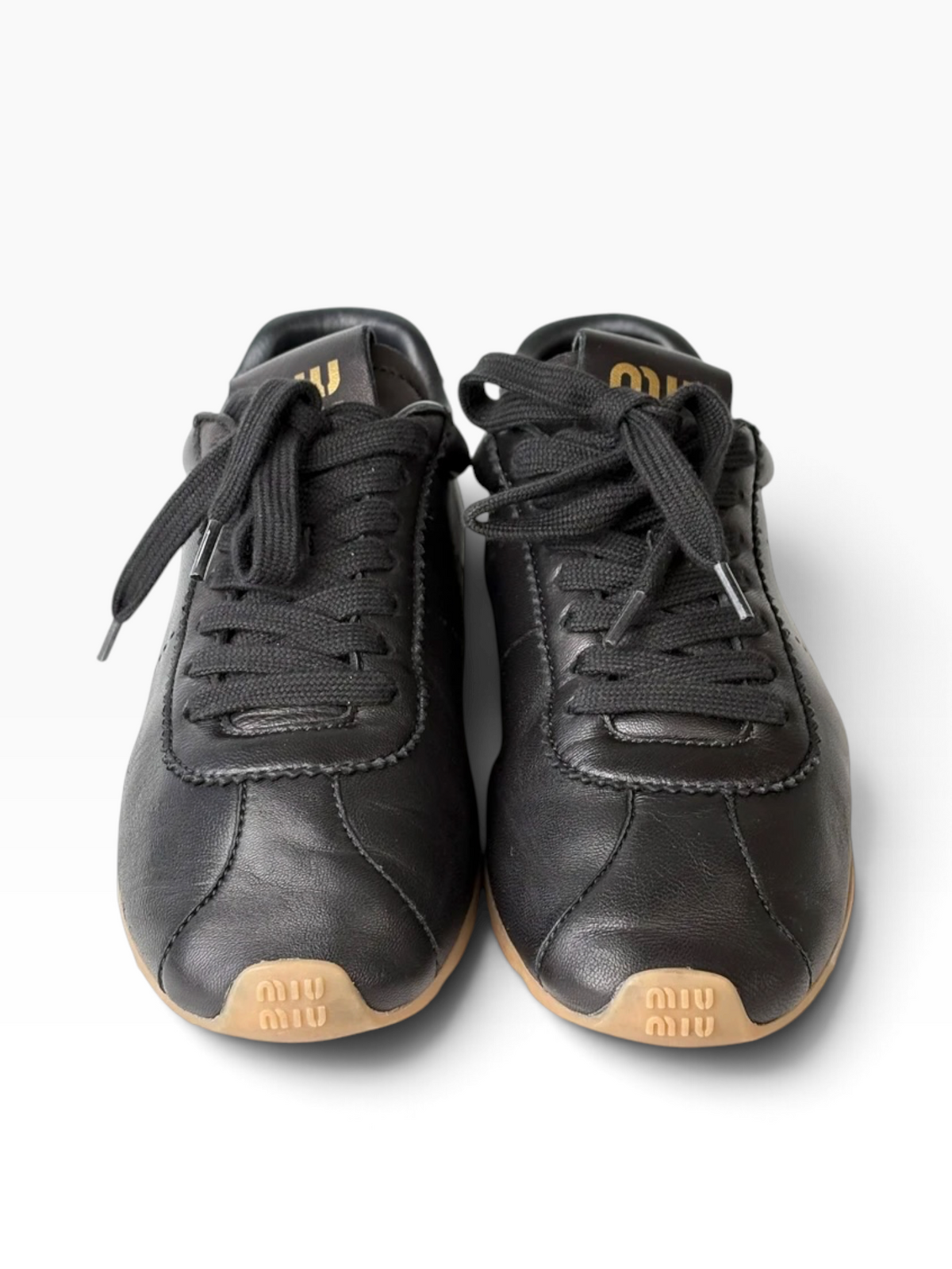 Miu Miu Plume Leather Sneakers in Black - Size 38.5