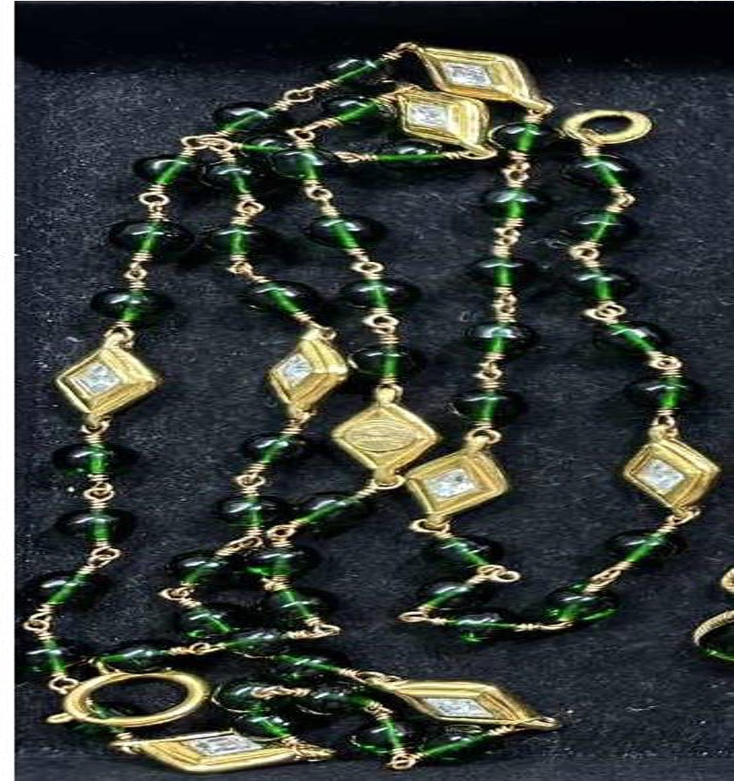 CHANEL Green Glass Rhinestone Beaded Necklace CC2309038
