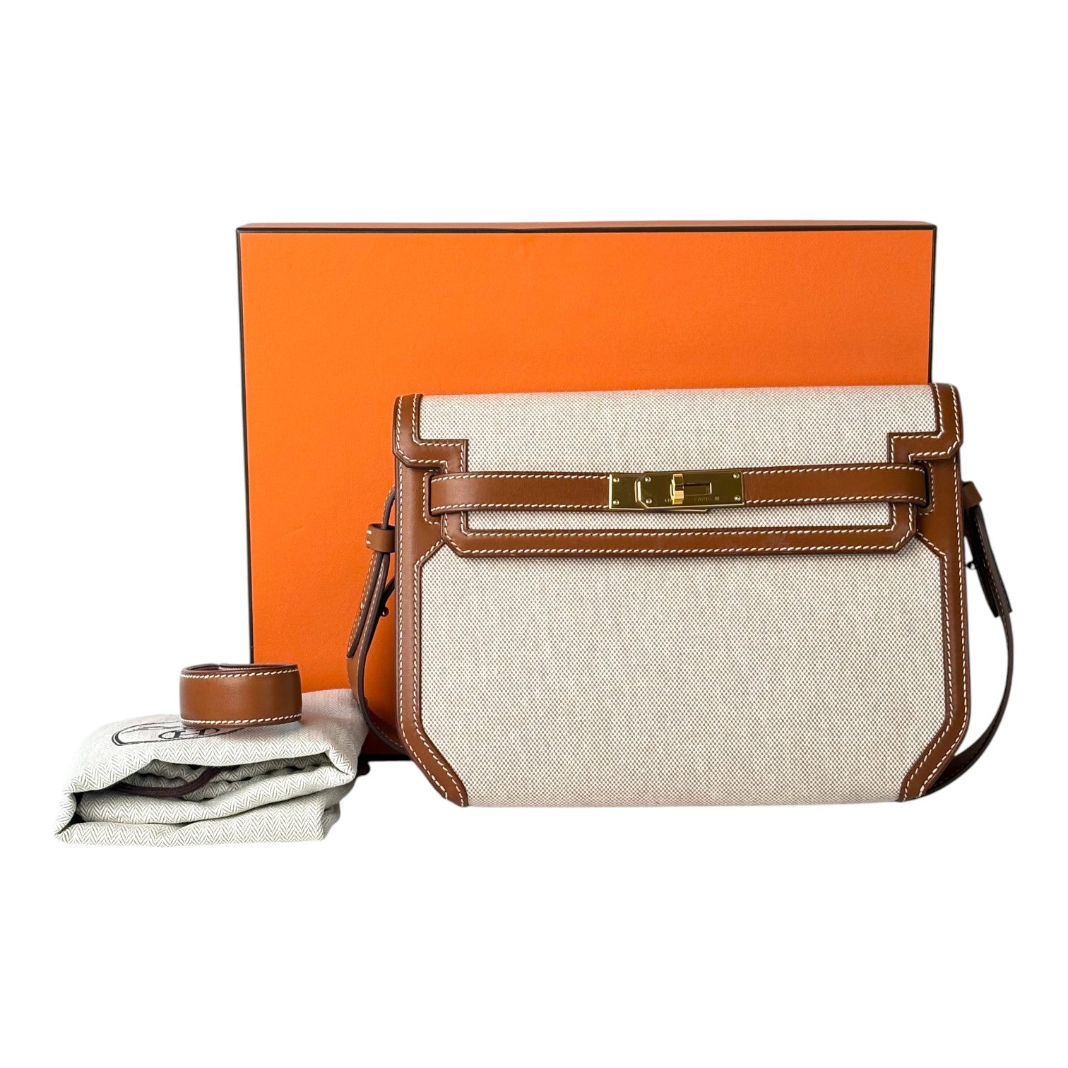 Hermes Kelly Pochette Depeches 25 Ecru Beige/Fauve Bag