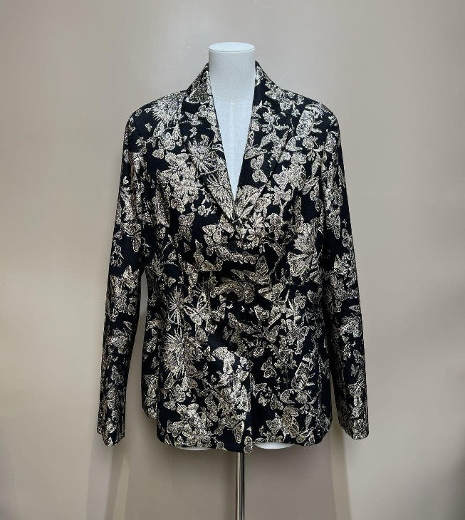 Dior 25 Early Spring Holiday Collection: Black and Gold Chardons Pattern Floral Blazer, Size F40 SYCC2068