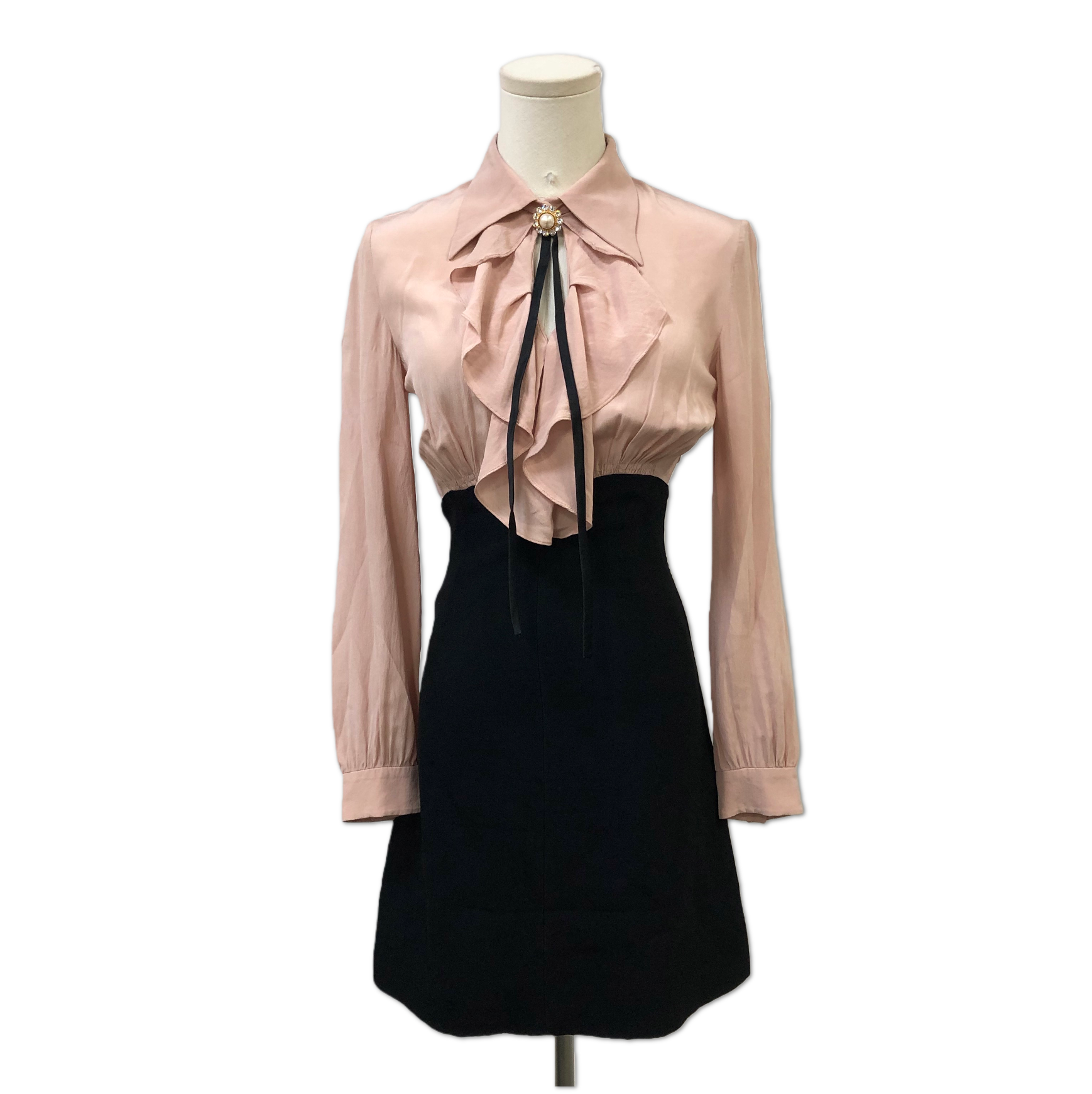 Miu Miu Pink Silk Ruffled Brooch-Detail Mini Dress size 36 FQ0149687271