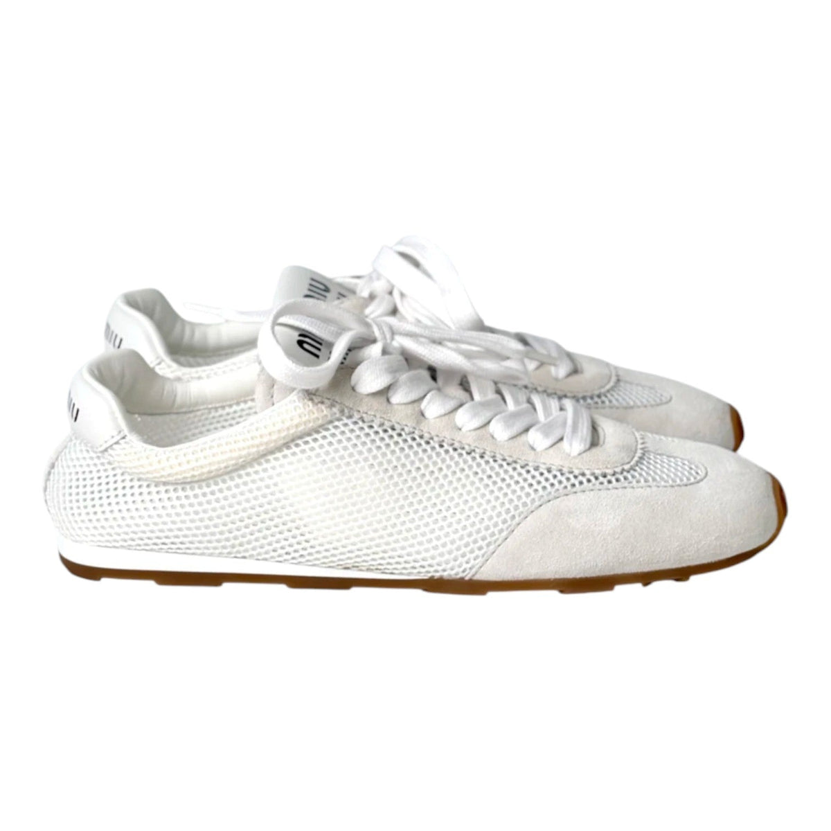 Miu Miu White Plume Trainer Shoes - Size 38.5