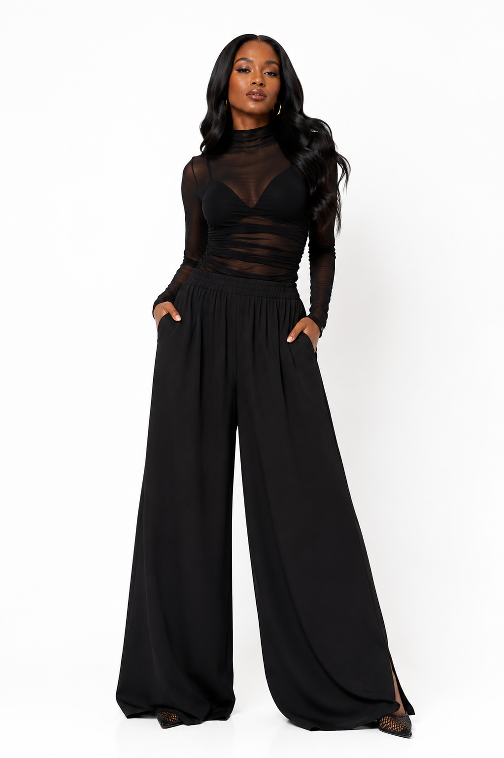 SIDE BUTTON GATHERED-WAIST TROUSERS بنطلون “OPAL”