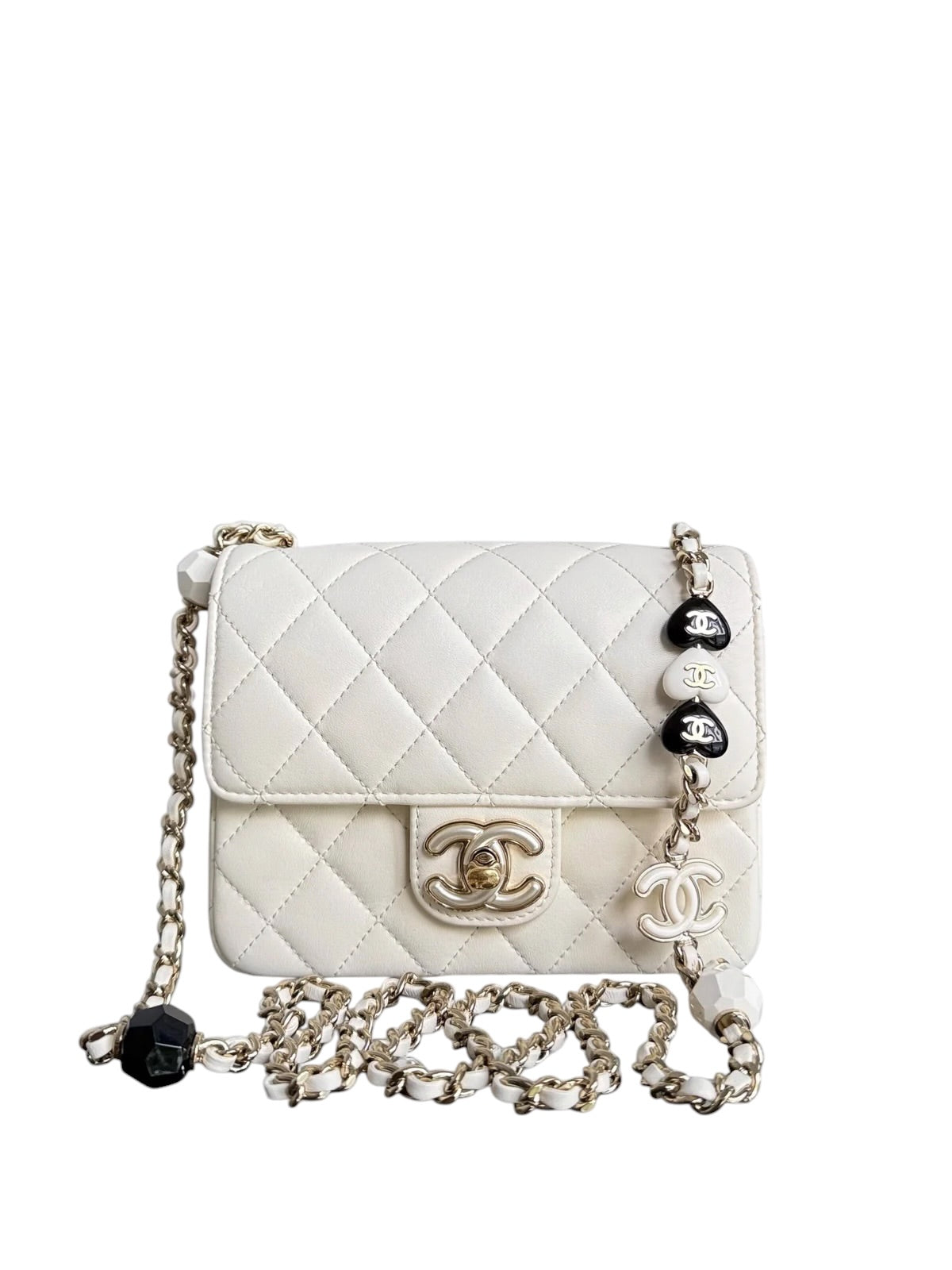 CHANEL CLASSIC FLAP MINI SQUARE - LAMBSKIN QUILTED WHITE GOLD HARDWARE MICROCHIP SYCMCA122