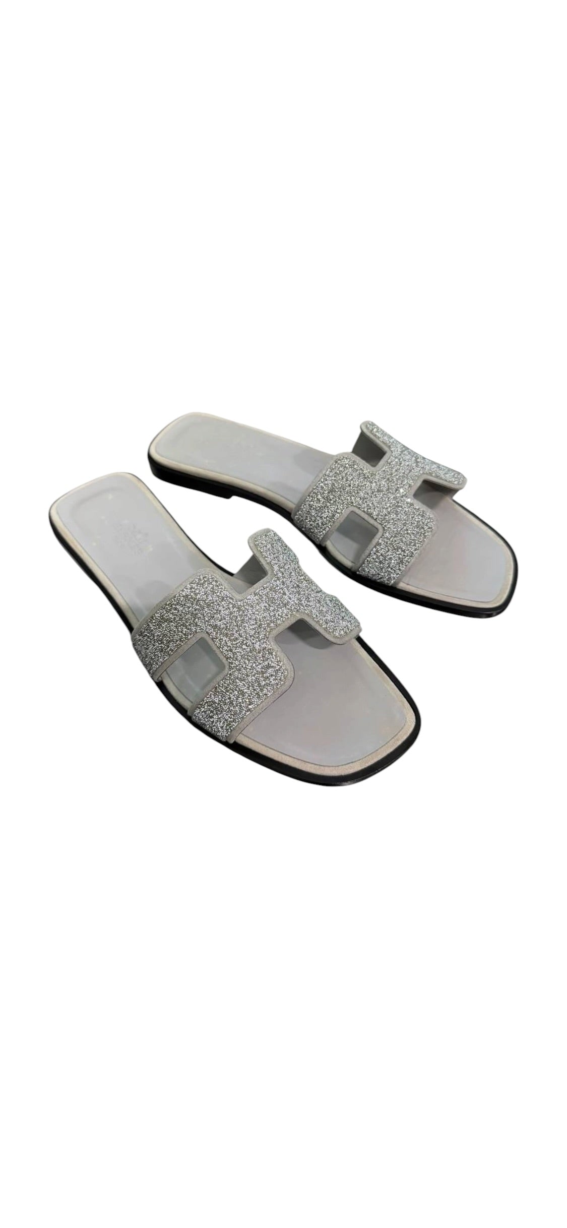 Hermes Oran Sandals Sliver Beaded Sz 36.5 DLT8323