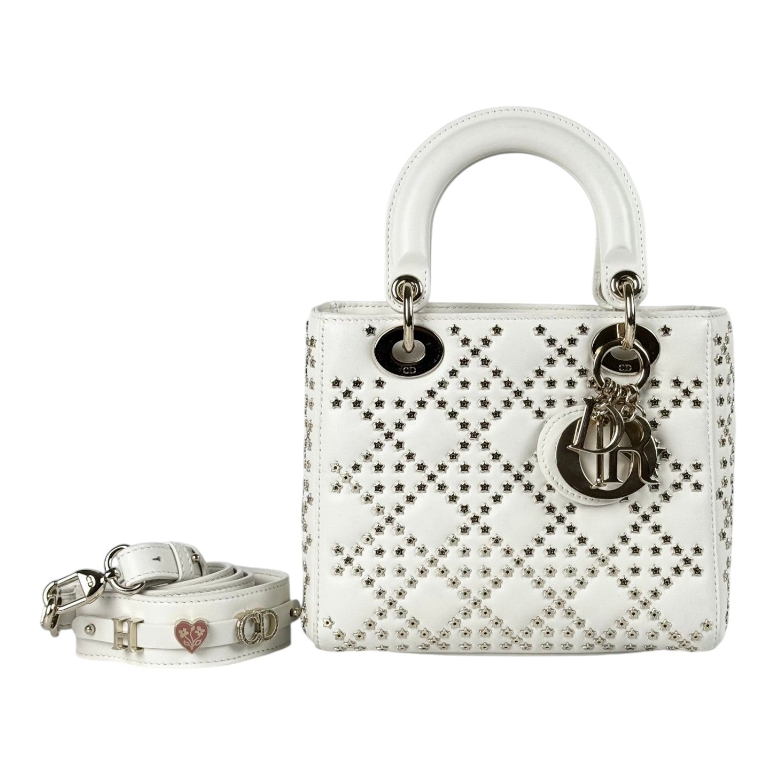 Dior Small Light Cream Lady Dior with Gold Star Studs