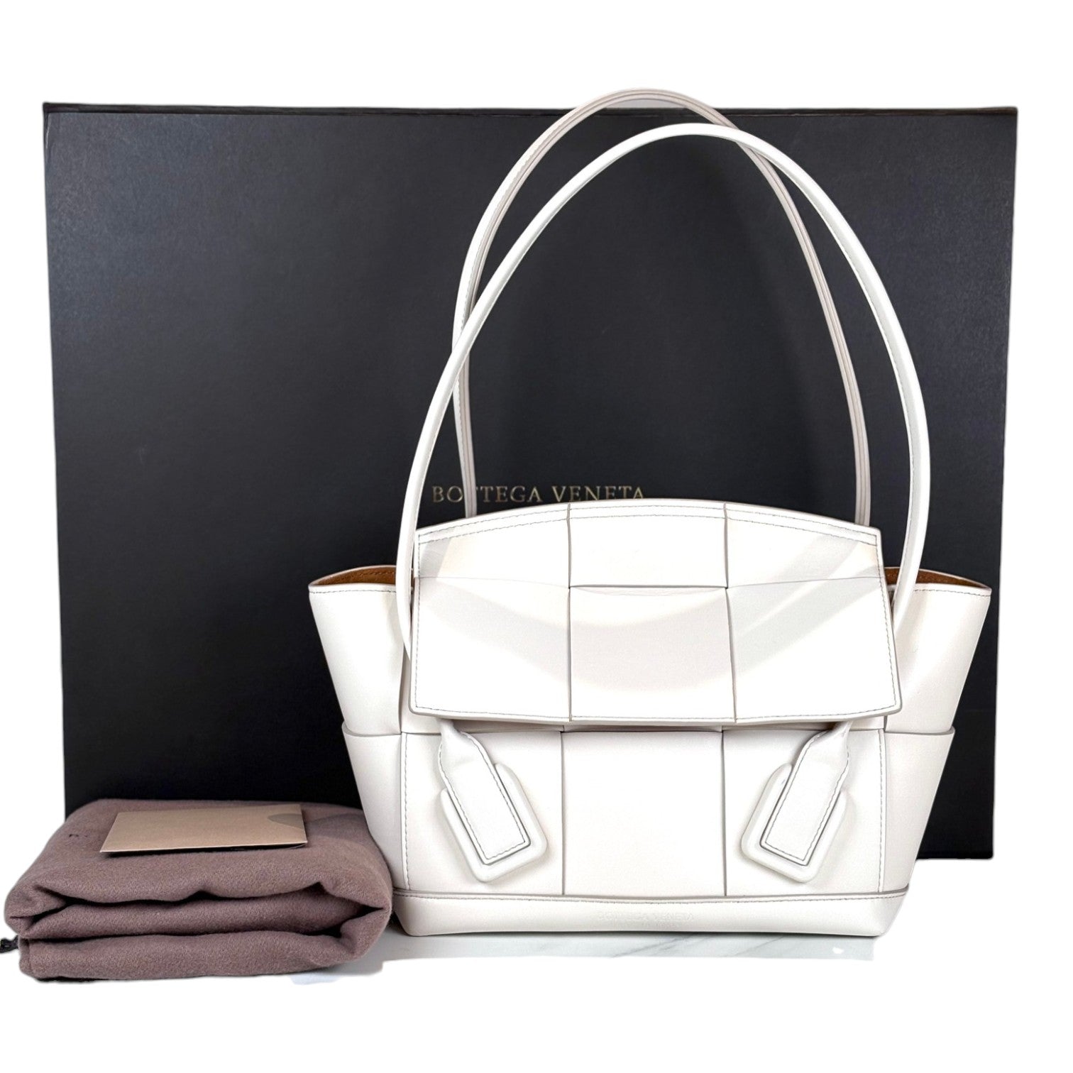 Bottega Veneta Arco Small White Bag - Full Set