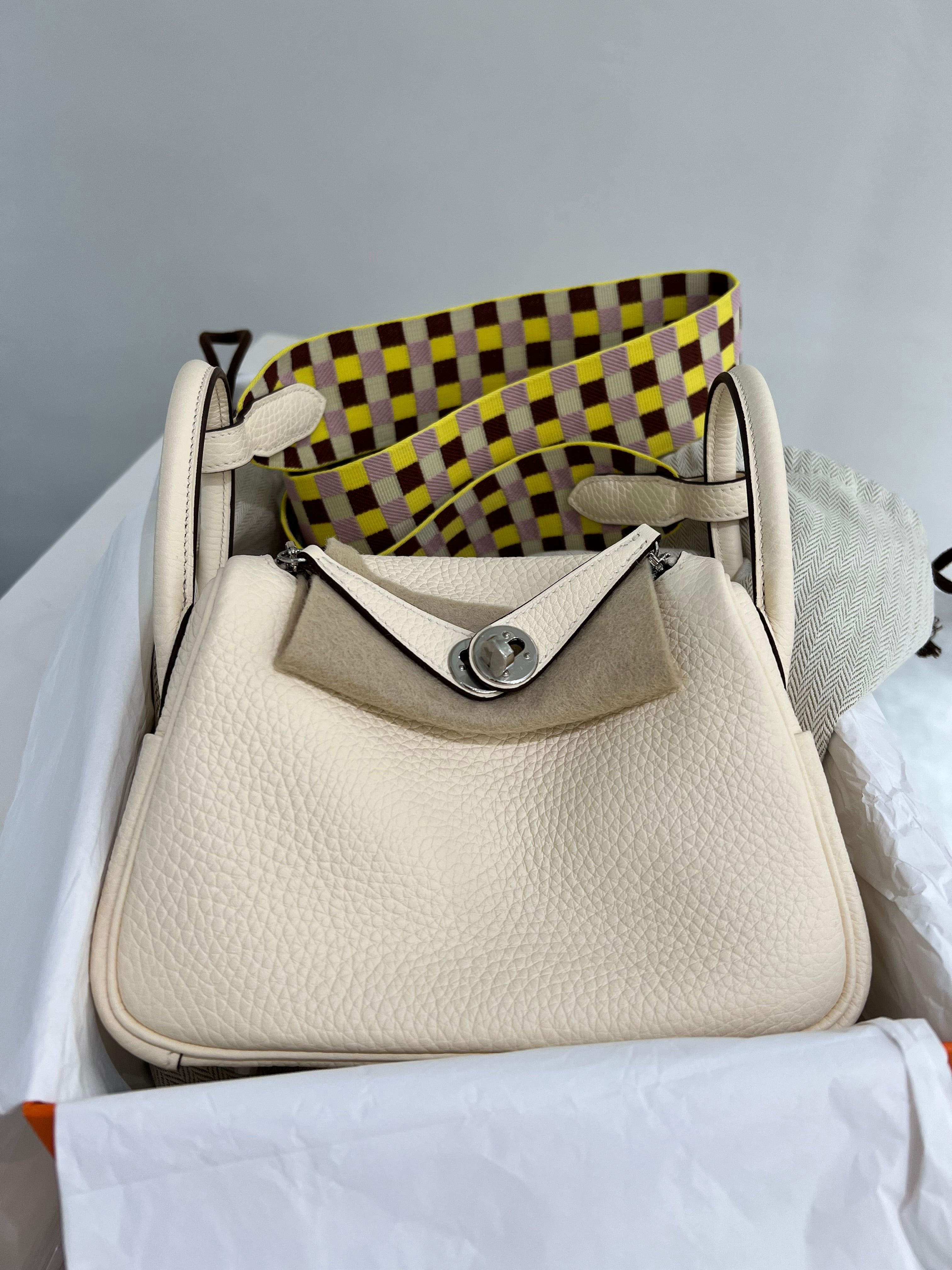 HERMES NATA+ROUGE H+LIME CLEMENCE LINDY BAG #B SYC1966