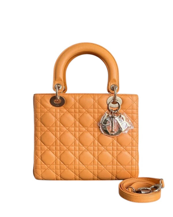 DIOR LADY MEDIUM - CANNAGE LAMBSKIN CARAMEL GOLD HARDWARE STRAP SYCMDA125