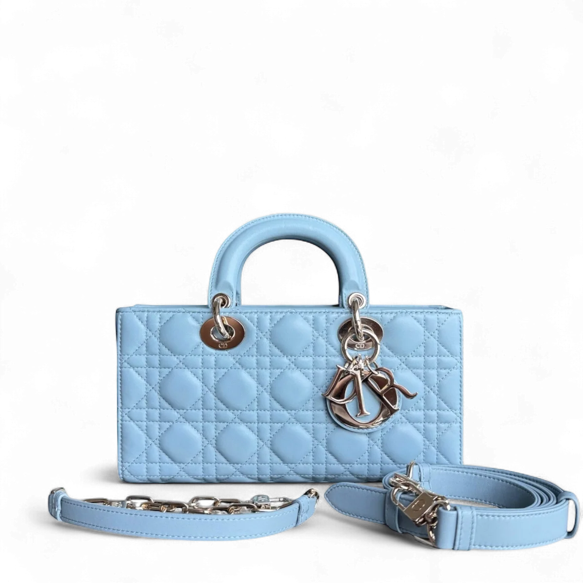 DIOR D-JOY MEDIUM - CANNAGE LAMBSKIN LIGHT BLUE BABY BLUE GOLD HARDWARE SYCM496