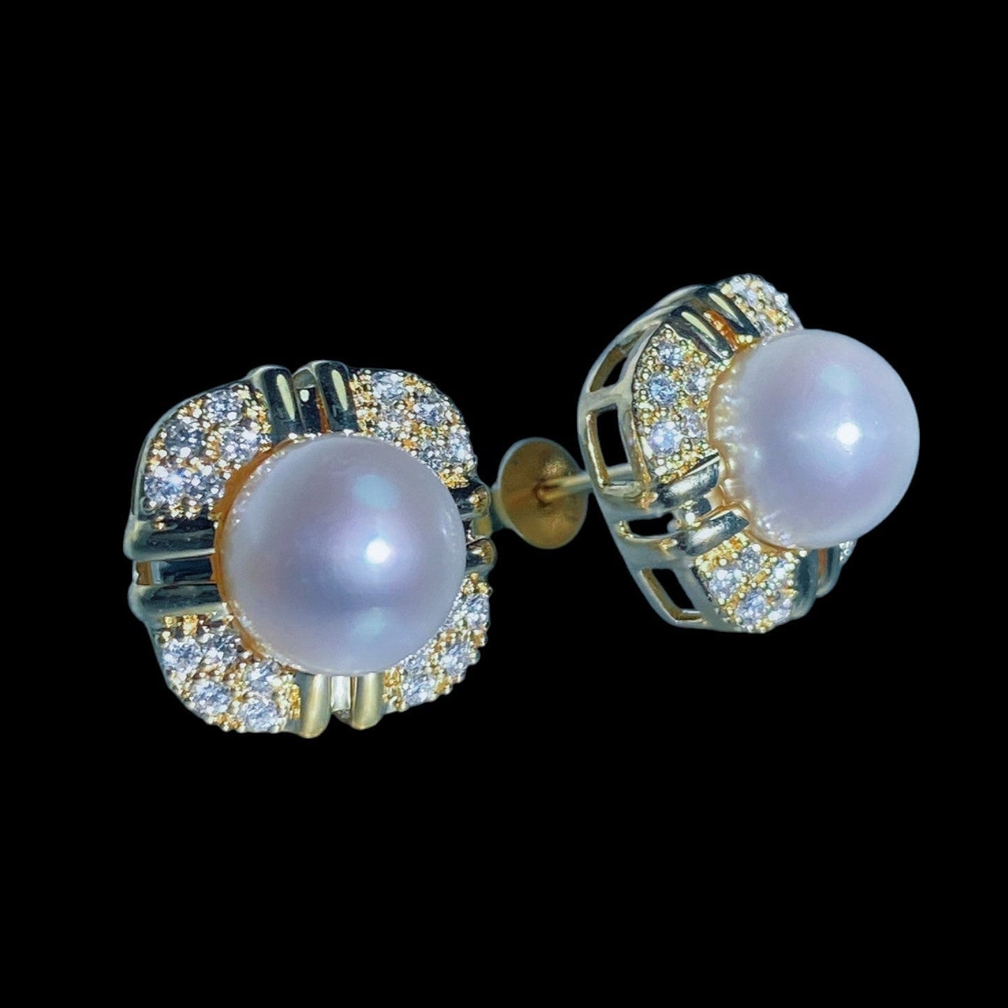 Akoya Pearl 8-9mm & 0.396ct Diamond Earrings set in 18K White Gold
