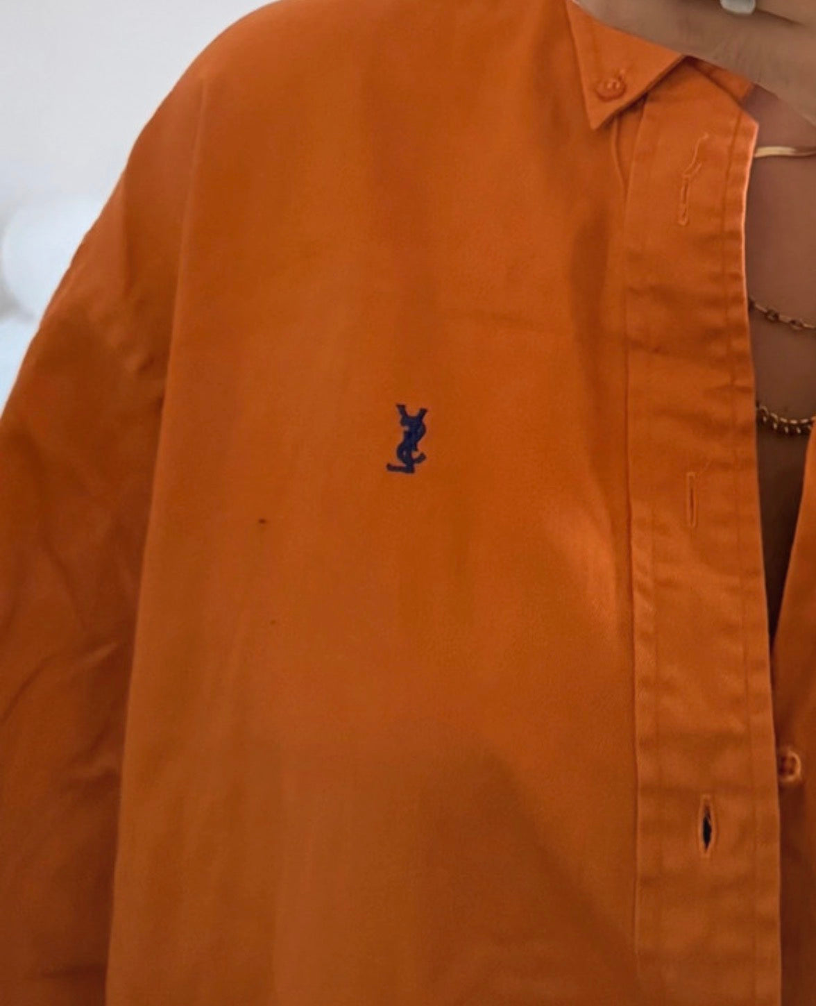 YSL Yves Saint Laurent Orange long sleeve button dow men’s shirt size M DBXM0048