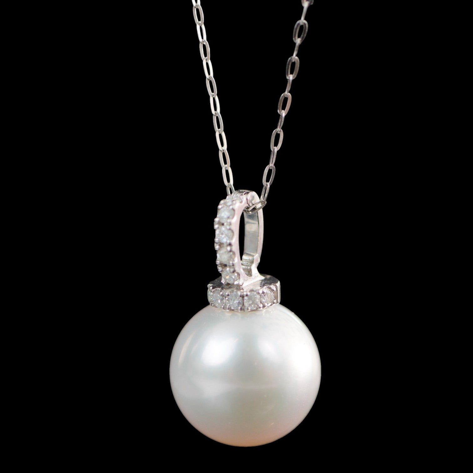 12.5mm Natural SK South Sea White Pearl & 0.13ct Diamond Necklace set in 18K White Gold