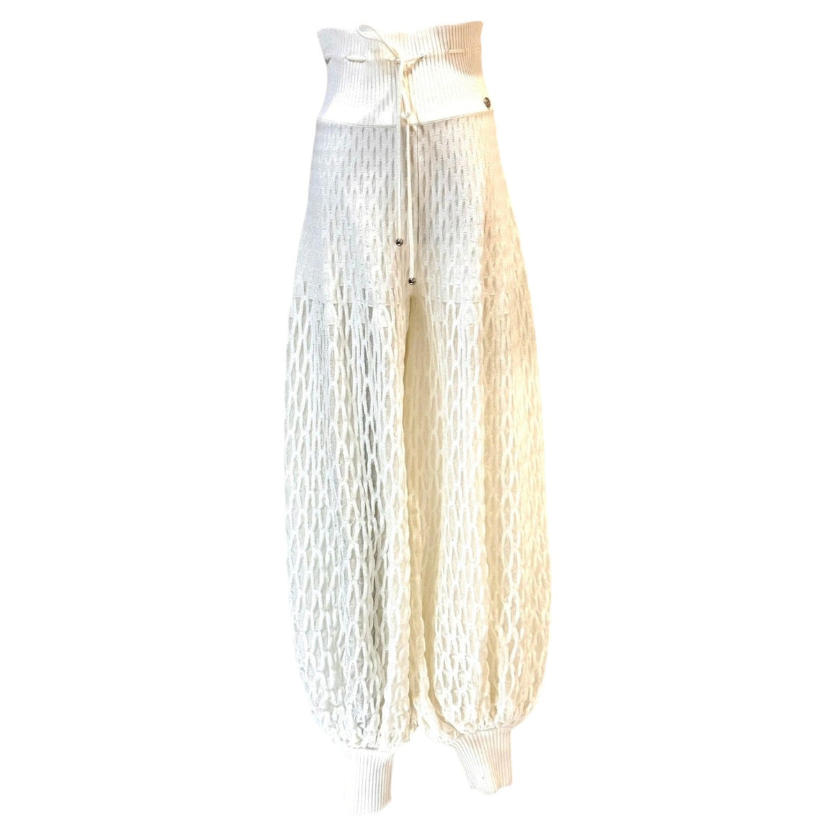 Chanel White Sheer Patterned Knit Harem Pants - size 34