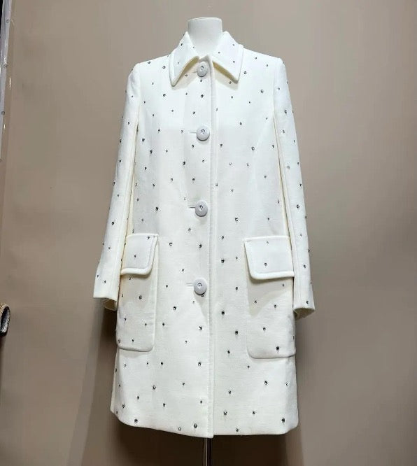 Miu Miu Snow White Rhinestone Coat, Women's, White, Size 38 SYCC2036