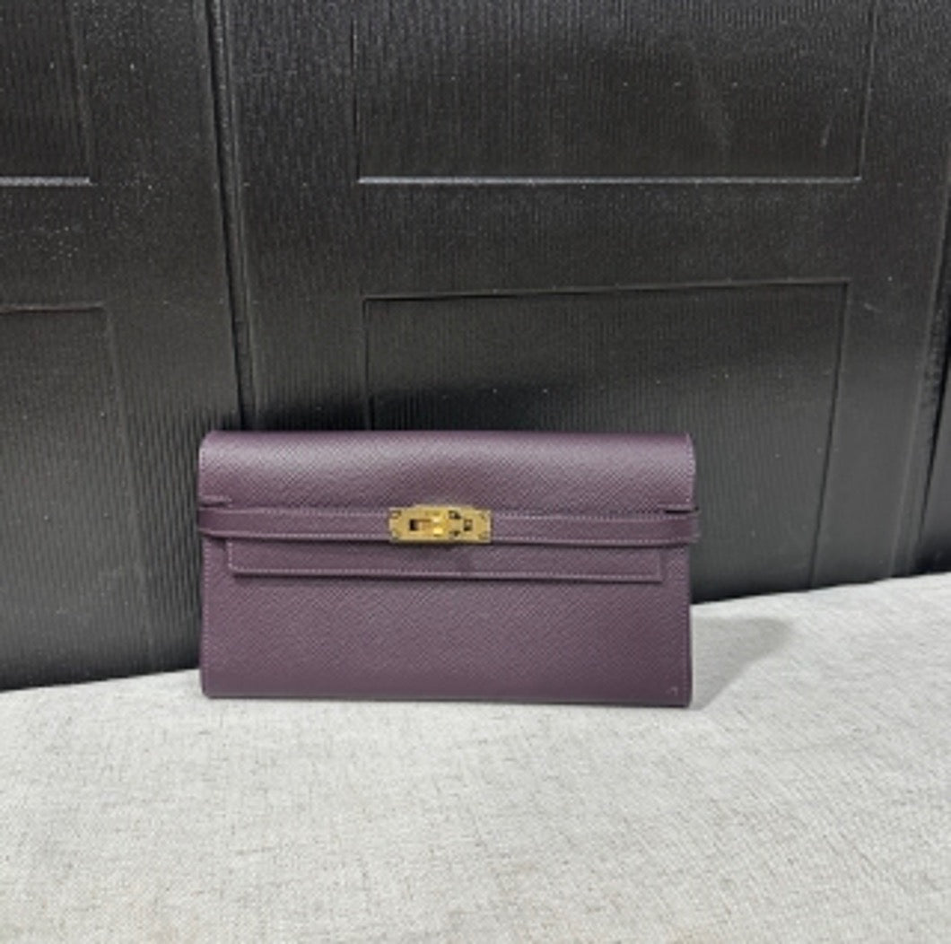 Hermes Kelly wallet, purple, D-stamp US682416
