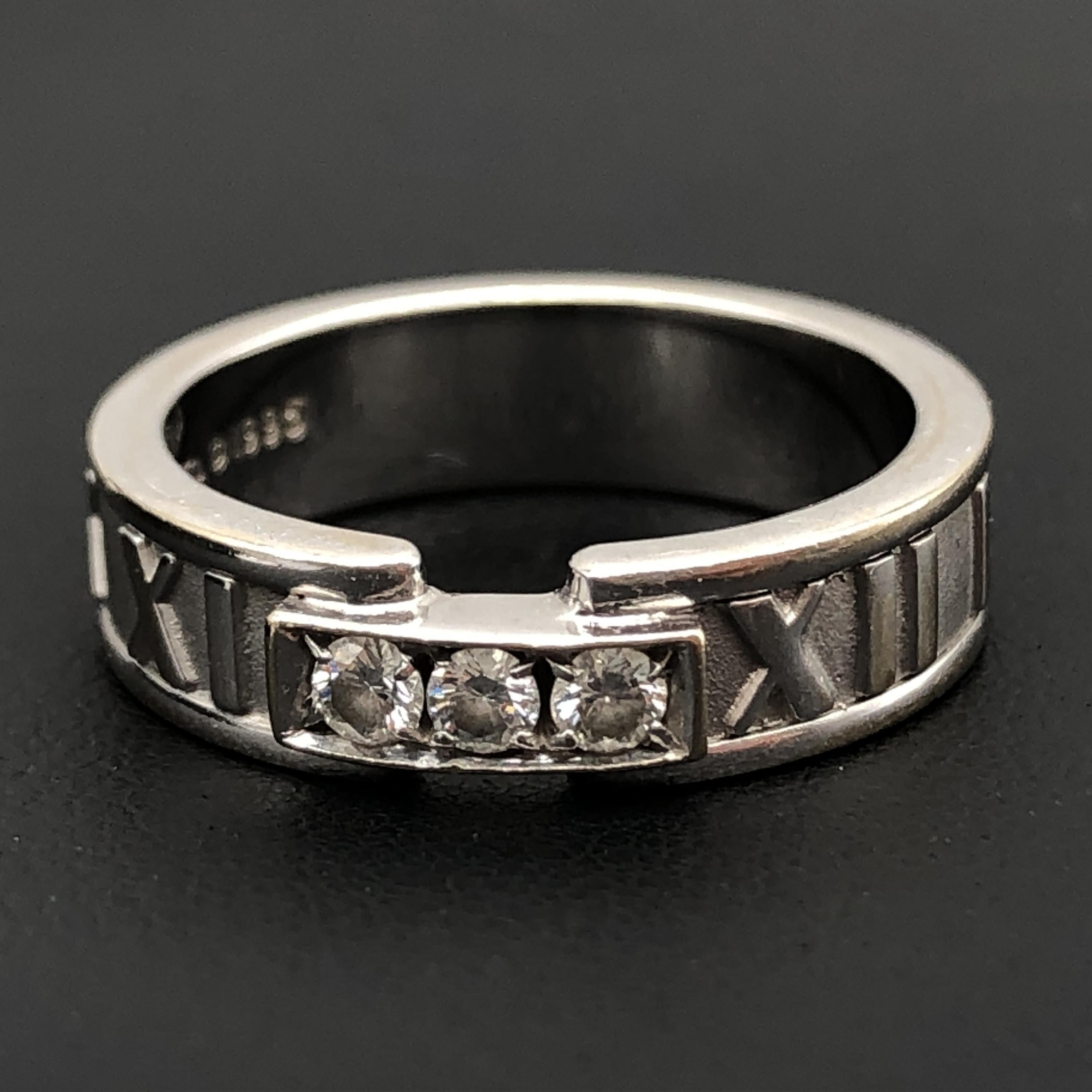 Tiffany & Co. 3P Atlas Diamond Ring, K18WG, 8.2g, US Size 7.25 C297244