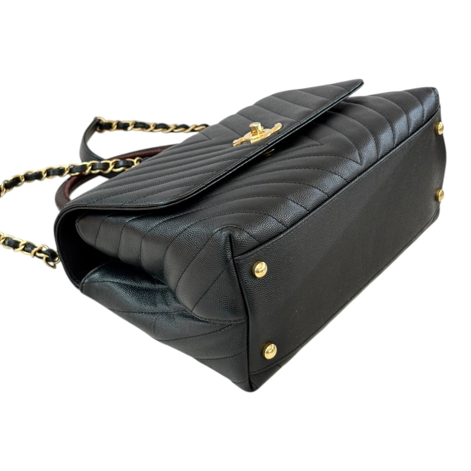 Chanel Medium Black Coco Handle with Lizard Handle and Chevron Stitching