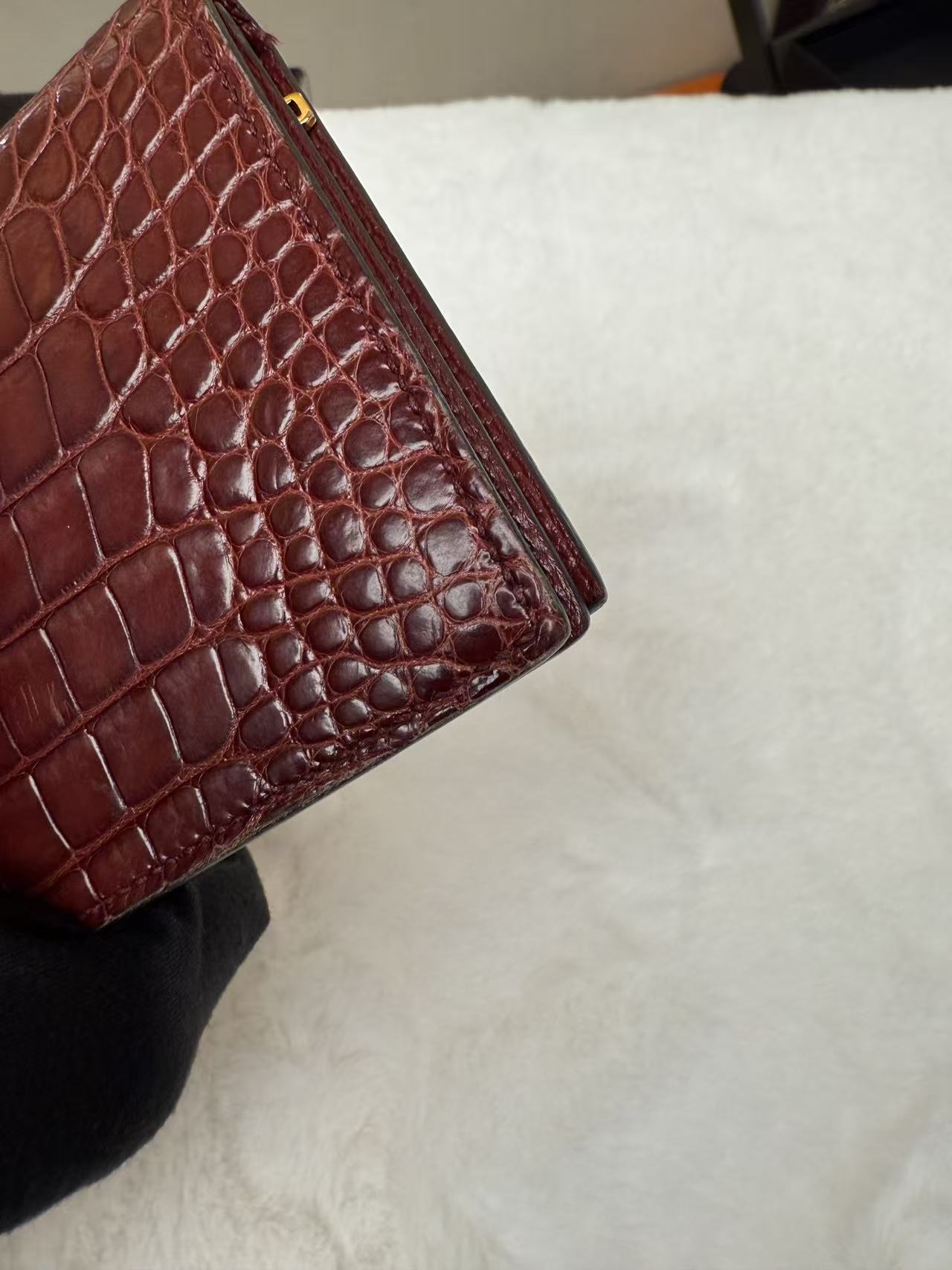 Hermès bearn Luxury Crocodile Embossed Leather Wallet - Burgundy