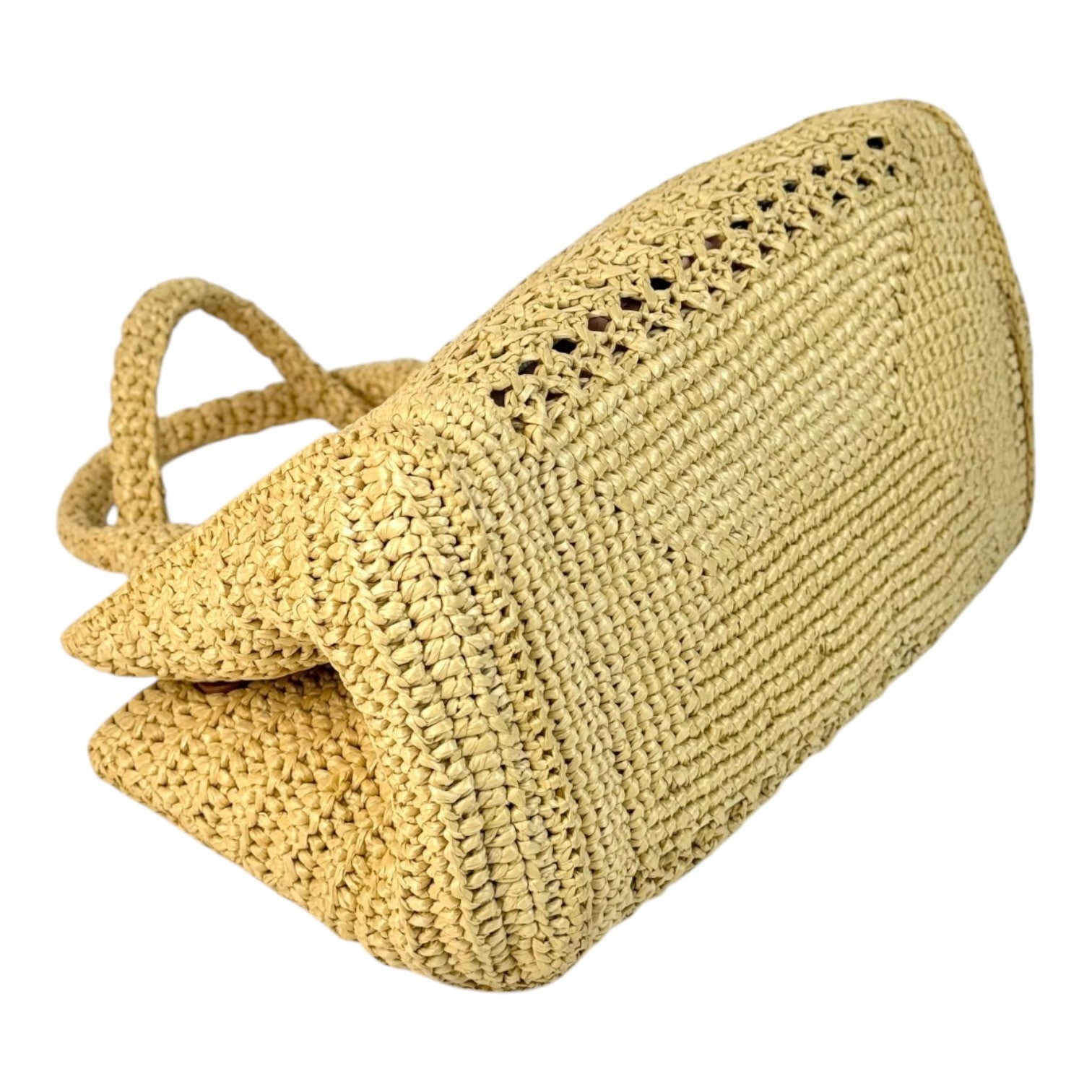 Miumiu Neutral Raffia Crochet Tote Bag