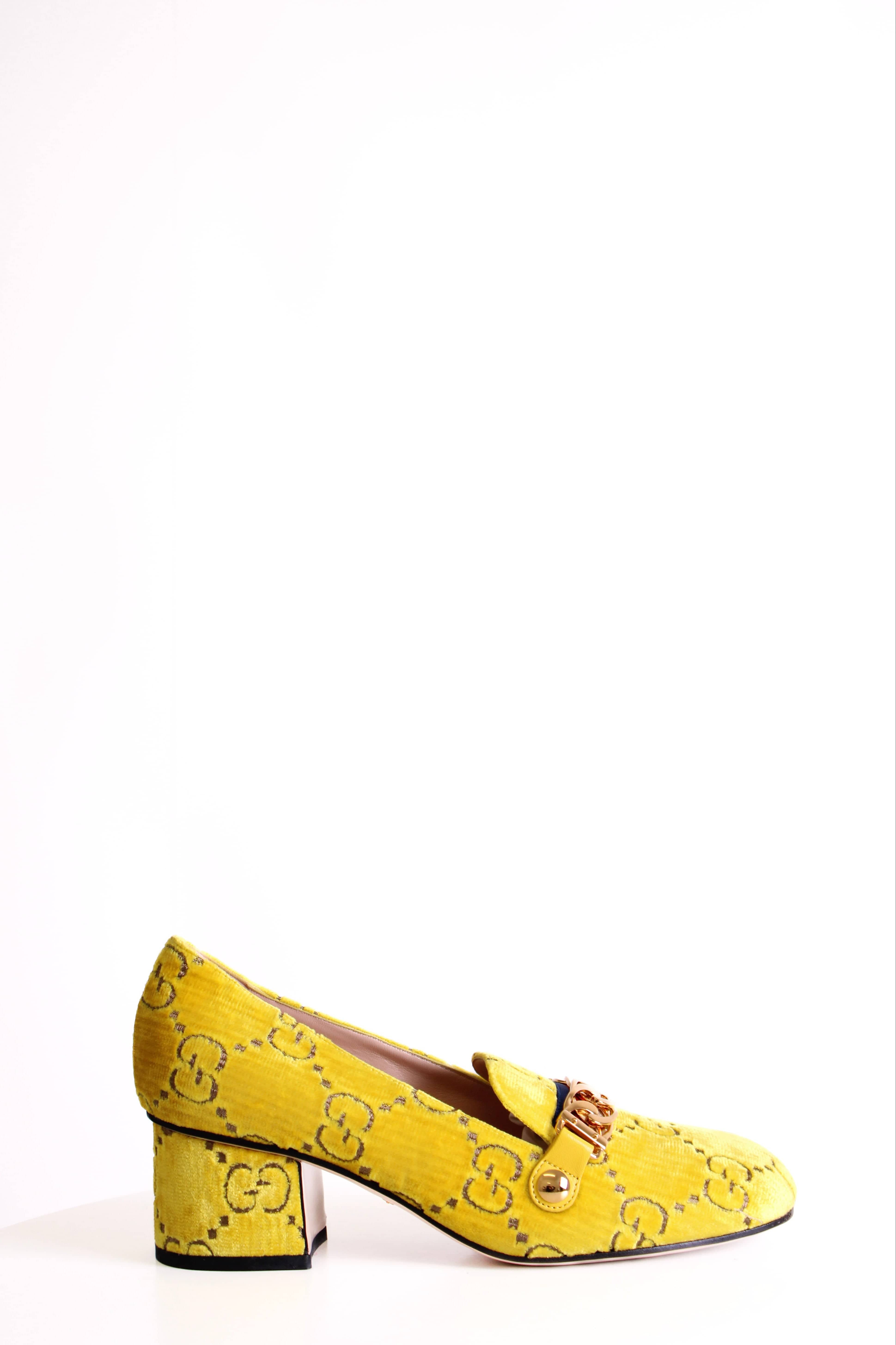 Gucci Sylvie GG Velvet Loafer Yellow 37