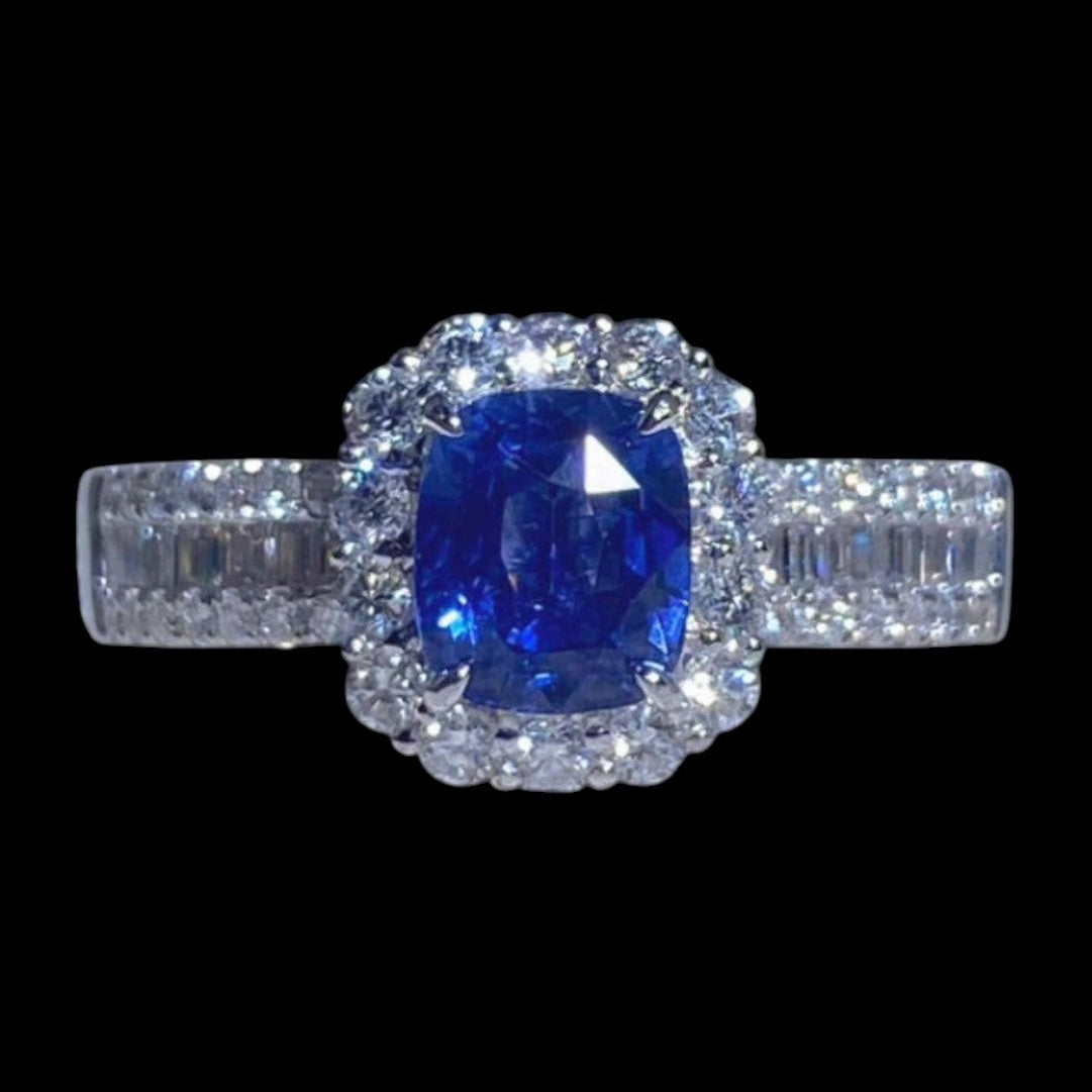 1.34ct "Cornflour Blue" Sri Lanka Blue Sapphire & 0.56ct White Diamond Ring set in 18K White Gold